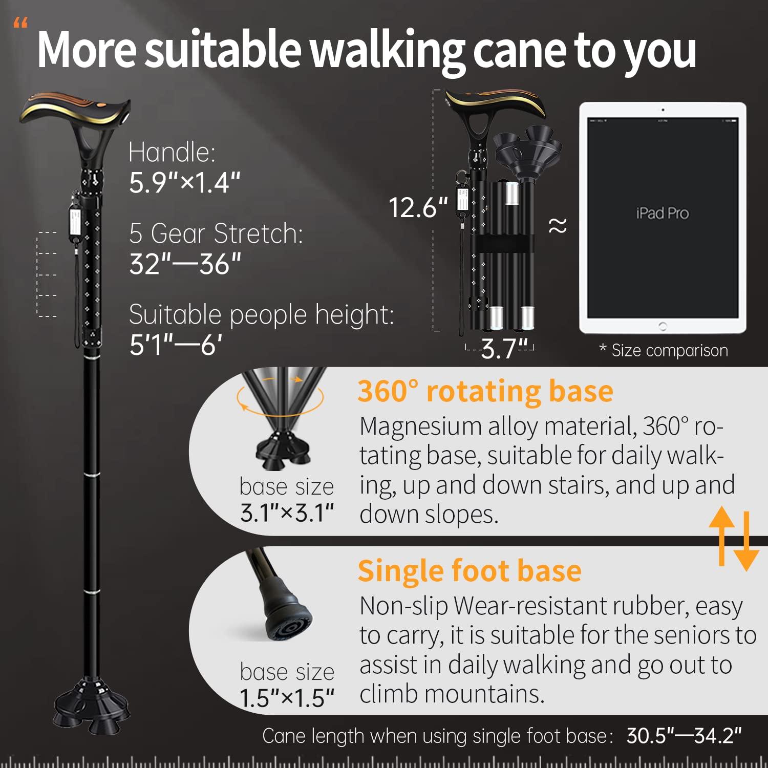 ispuoocti ispuoocti Folding Cane, Smart Alarm Foldable Cane with Light, Fashion Walking Cane for Women&Men, Adjustable Canes for Seniors, USB Direct Charging, Lightweight and Portable (Black)