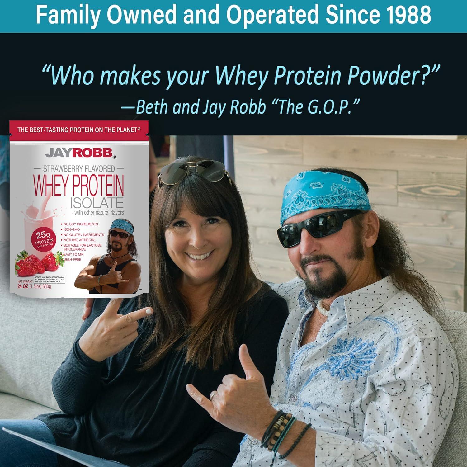 JAYROBB Jay Robb Whey Isolate Protein Powder, Low Carb, Keto, Vegetarian, Gluten Free, Lactose Free, No Sugar Added, No Fat, No Soy, Nothing Artificial, Non-GMO, Best-Tasting (24 oz, Strawberry)