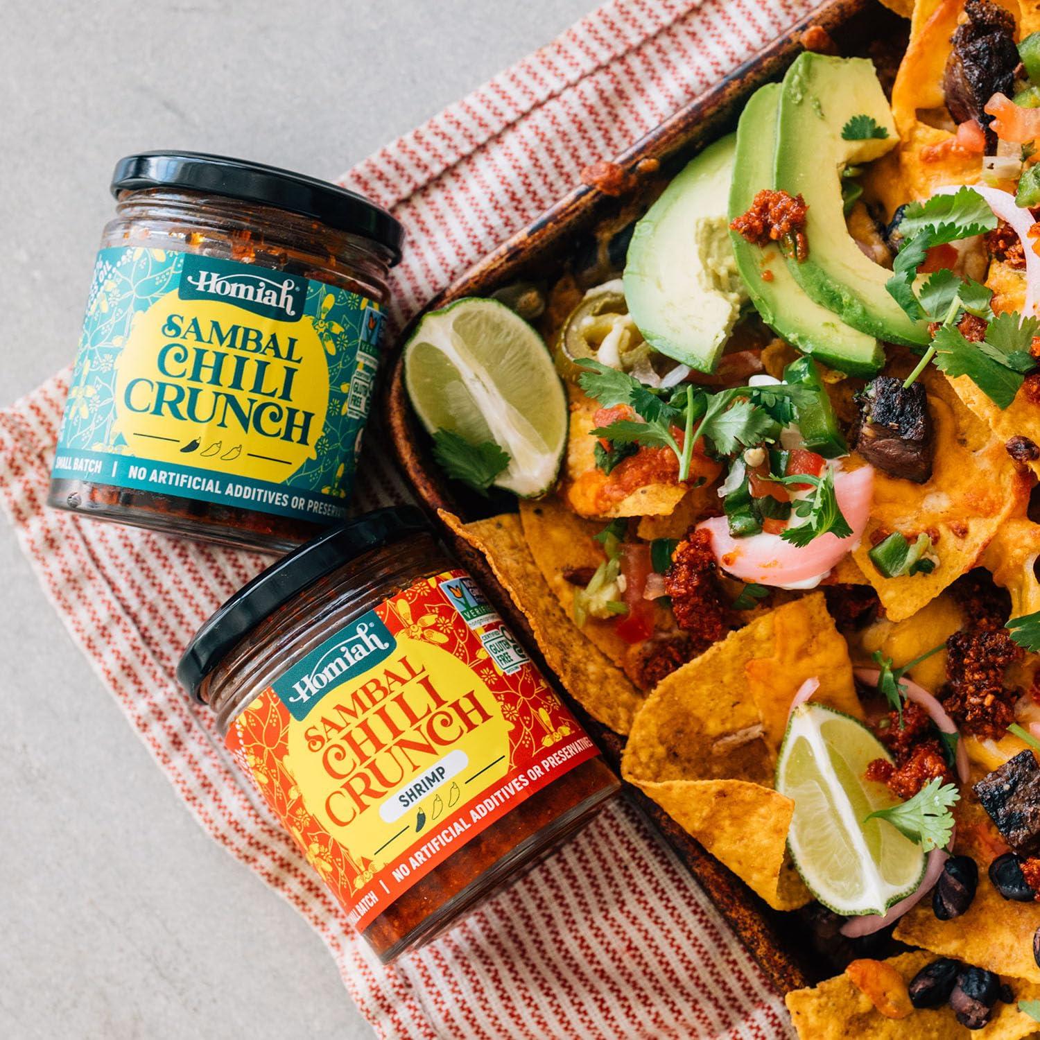 Homiah Homiah Sambal Chili Crunch, 6oz - Less Oil Low Sodium Gluten Free Vegan, Sambal Oelek Chili Paste, Crispy Chili Crunch Topping with Seaweed - Mild