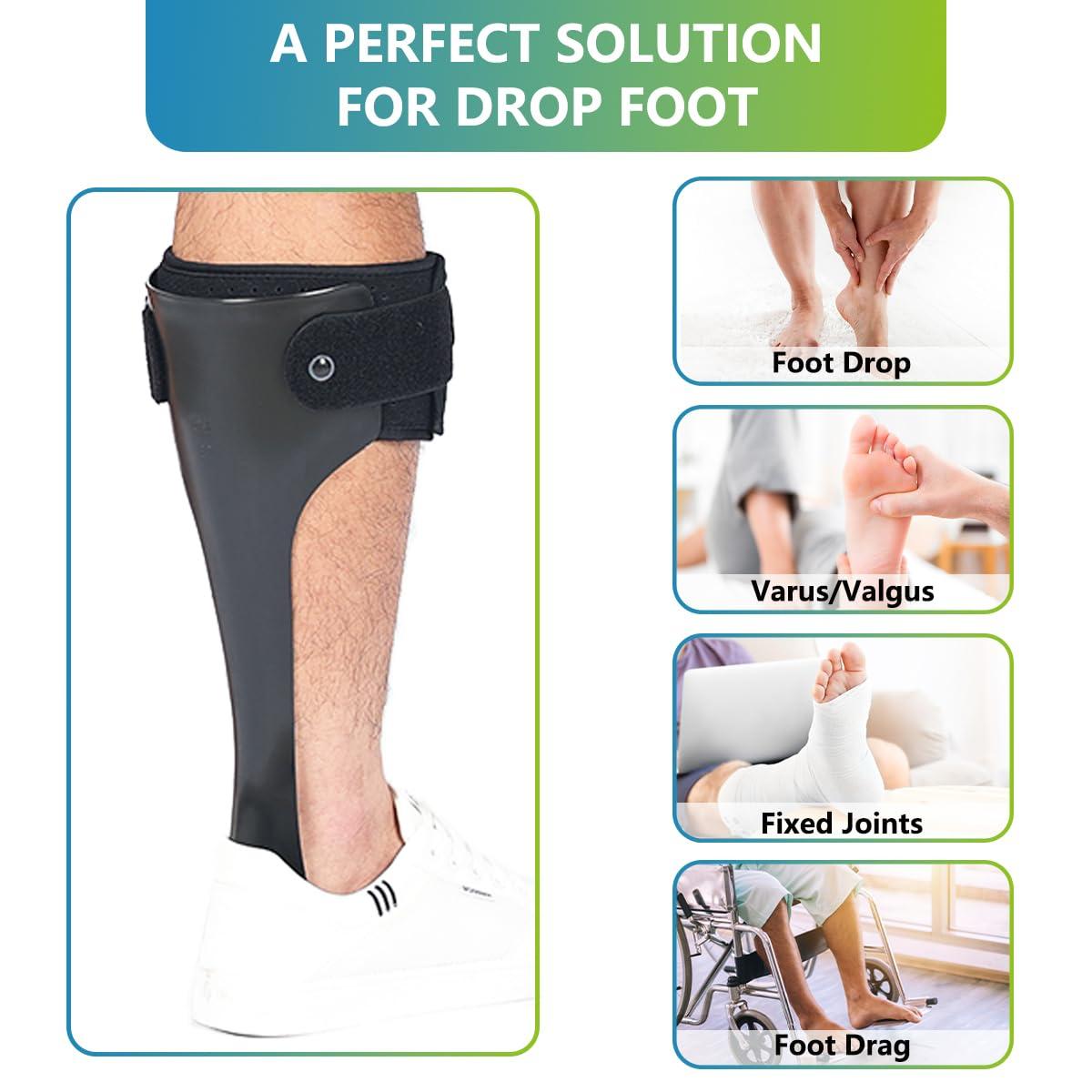 Komzer Komzer AFO Drop Foot Brace, Medical Ankle Foot Orthosis, Lightweight Foot Support Stabilizer, Drop Foot Postural Correction Brace for Men and Women (XL-Right)
