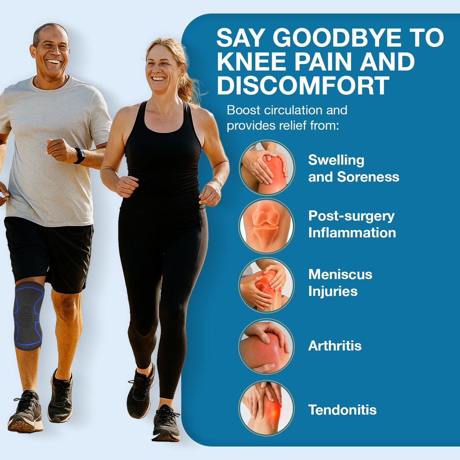 UFlex Athletics UFlex Athletics Knee Compression Sleeve Support for Women and Men - Knee Brace for Pain Relief, Fitness, Weightlifting, Hiking, Sports - Blue, Large