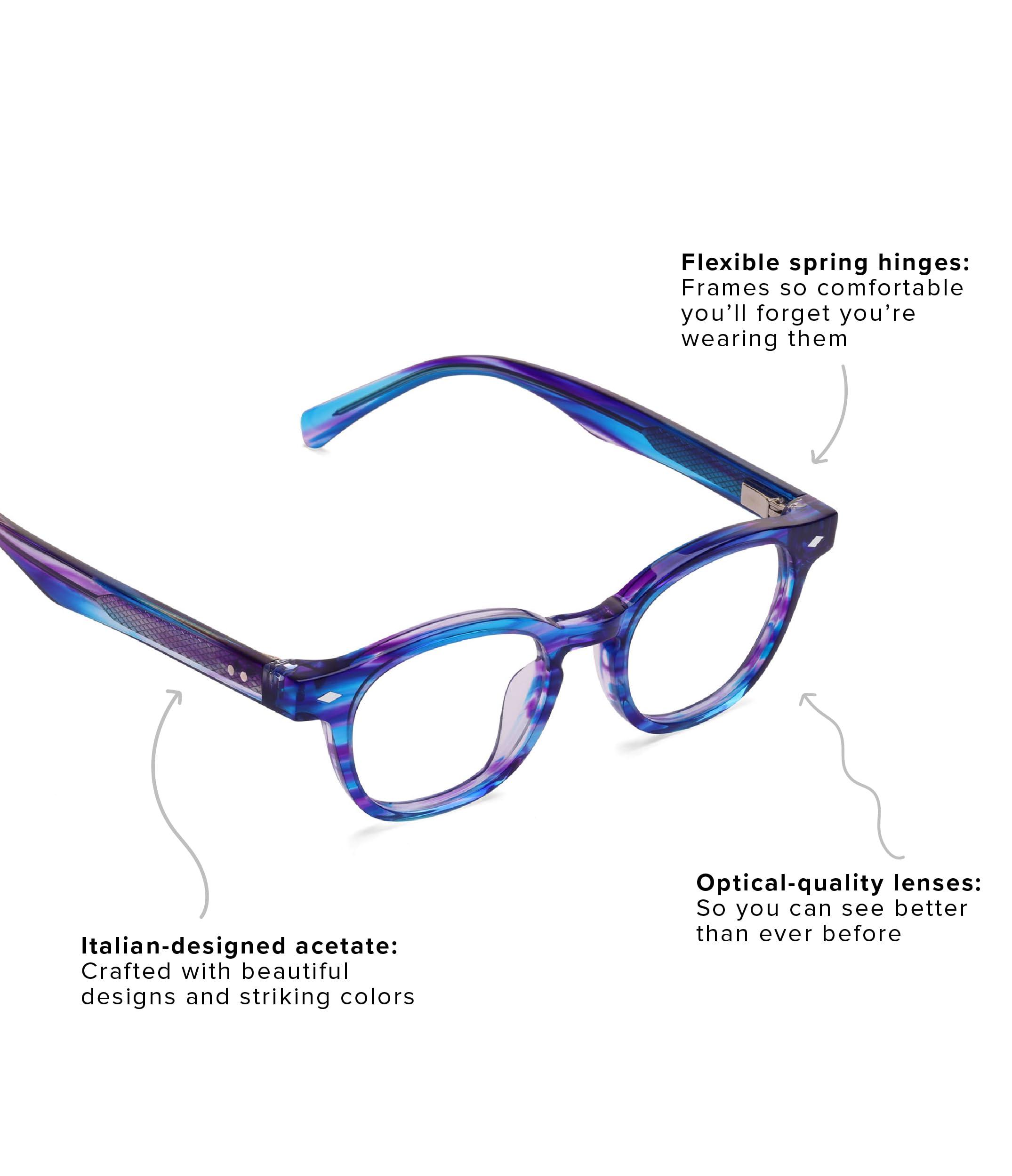 eyebobs eyebobs - Bitty Witty | Premium Reading Glasses for Men and Women | Round Frame for Narrow Faces, Black Granite, 1.00