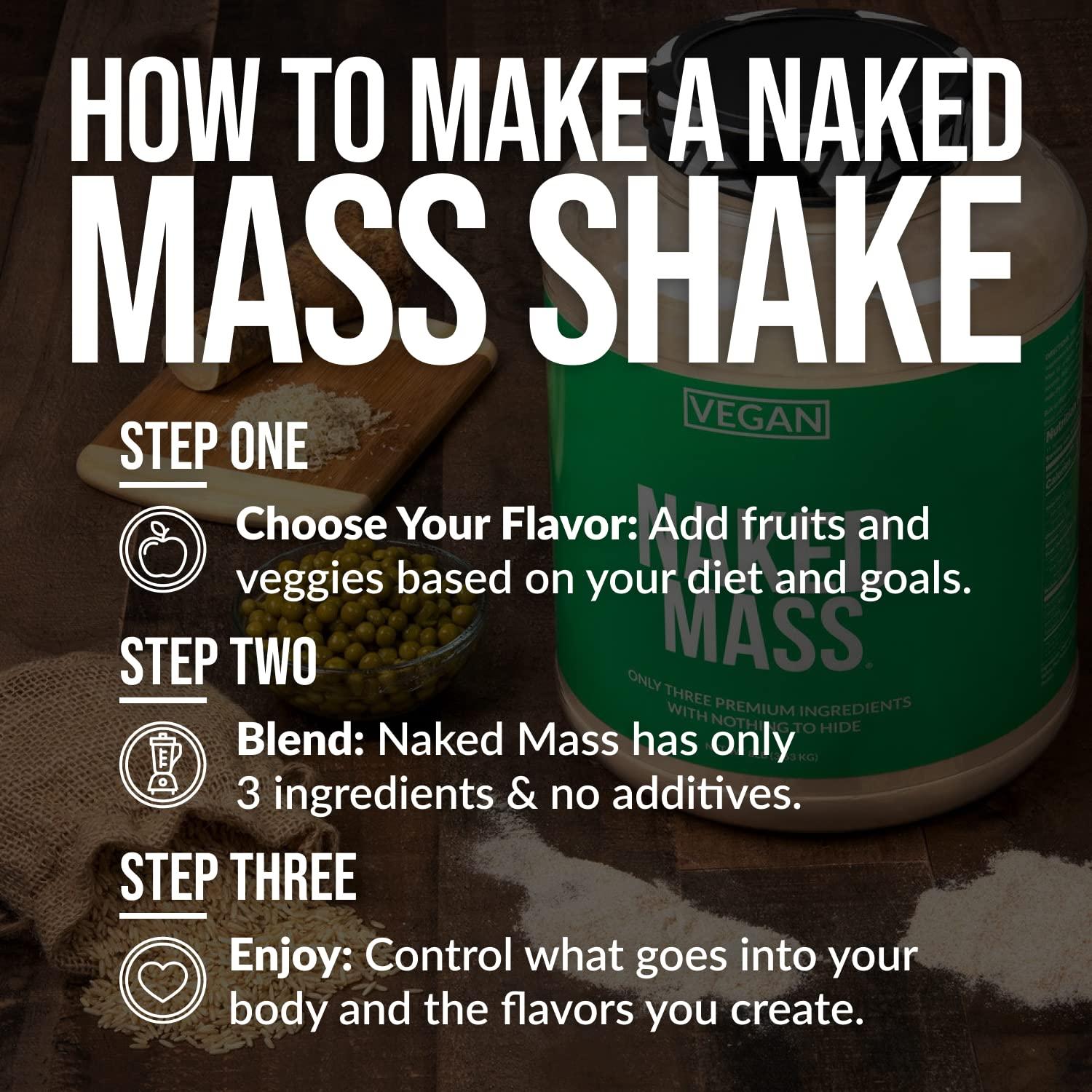 NAKED nutrition NAKED Vegan Mass - Natural Vegan Weight Gainer Protein Powder - 8Lb Bulk, GMO Free, Gluten Free, Soy Free & Dairy Free. No Artificial Ingredients - 1,230 Calories - 11 Servings