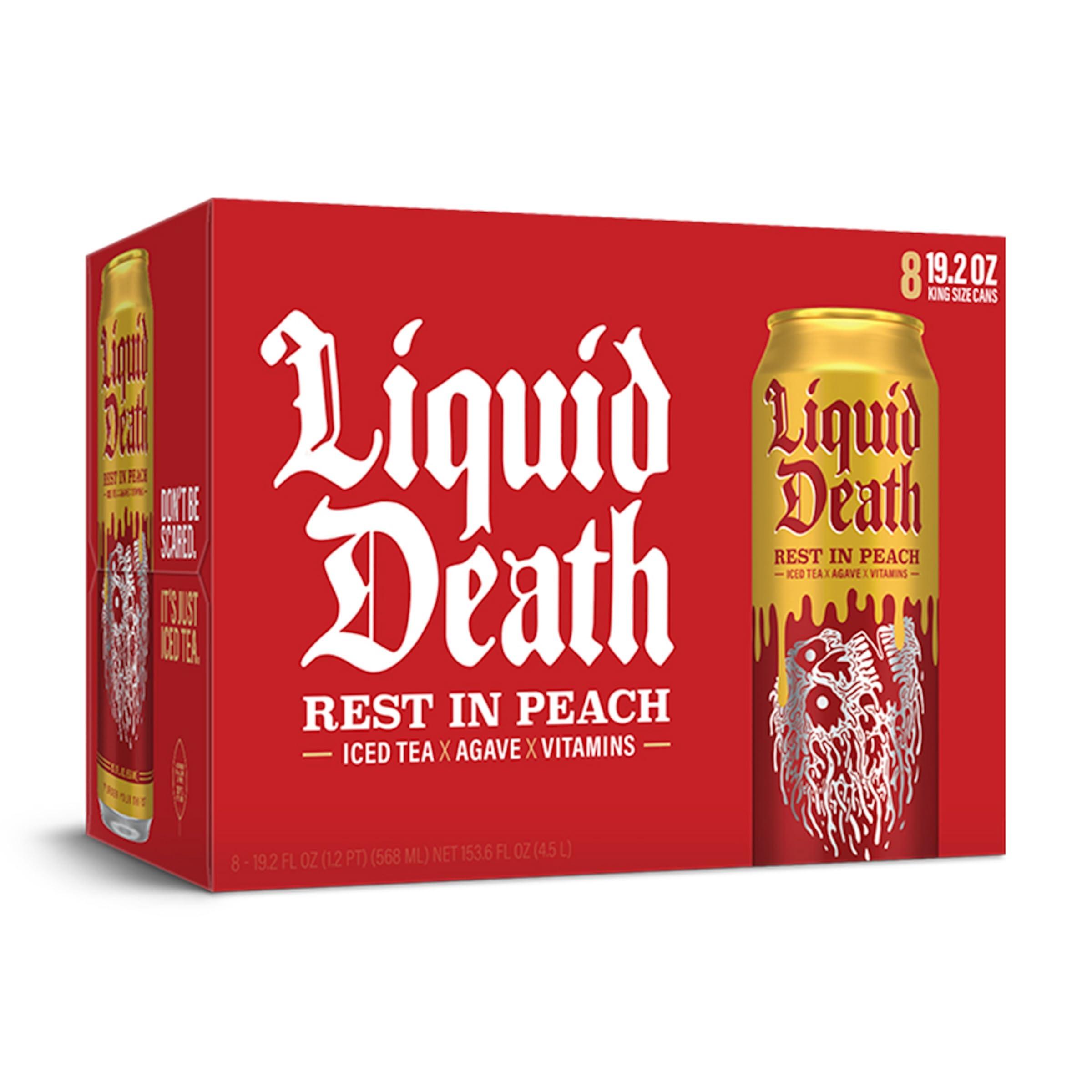 Liquid Death Liquid Death, Rest In Peach Iced Tea, 8-Pack (King Size 19.2oz Cans), Peach Flavored Tea Sweetened With Real Agave, B12 & B6 Vitamins, Low Calorie & Low Sugar