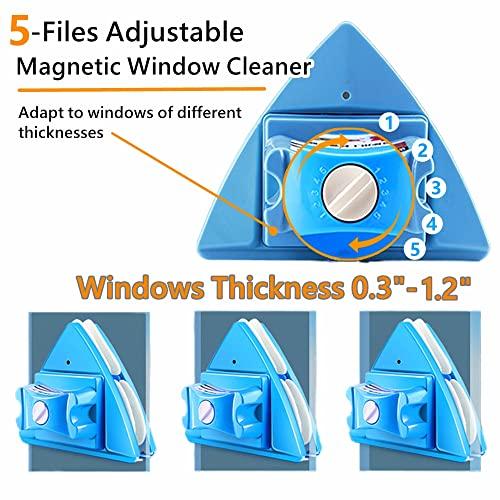 KOKITEA KOKITEA Double-Sided Window Cleaner Glass Wiper Magnetic Cleaning Tools, 5-Gears Adjustable Magnetic Glider Washing Brush Tools, for High-Rise Double Car Glazed Windows Thickness 0.3"-1.2" (Blue)