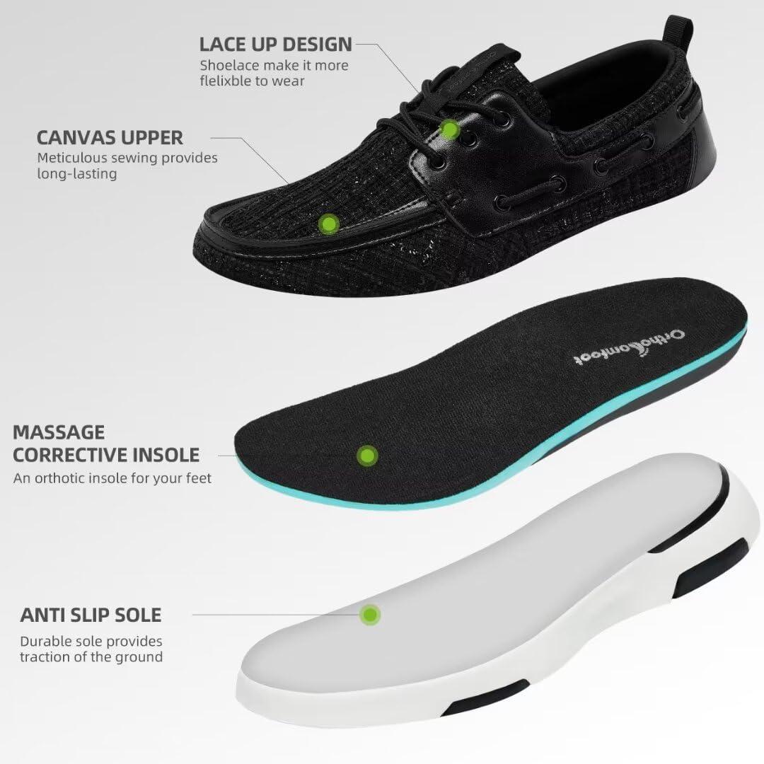 OrthoComfoot Men\'s Orthopedic Slip-On Loafers Walking Shoes: Cute Plantar Fasciitis Shoes for Foot and Heel Pain Relief, Stability Supportive Genuine Leather Shoes for High Arch Black Size 13.5