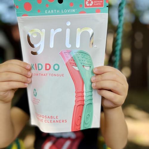 Grin GRIN Kiddo Tongue Cleaner, 32 Count, Disposable Tongue Cleaner, Hygienic Scraper, Jumbo Grip, Recycled Plastic, Keep Kiddos Healthy, Promote Fresh Breath