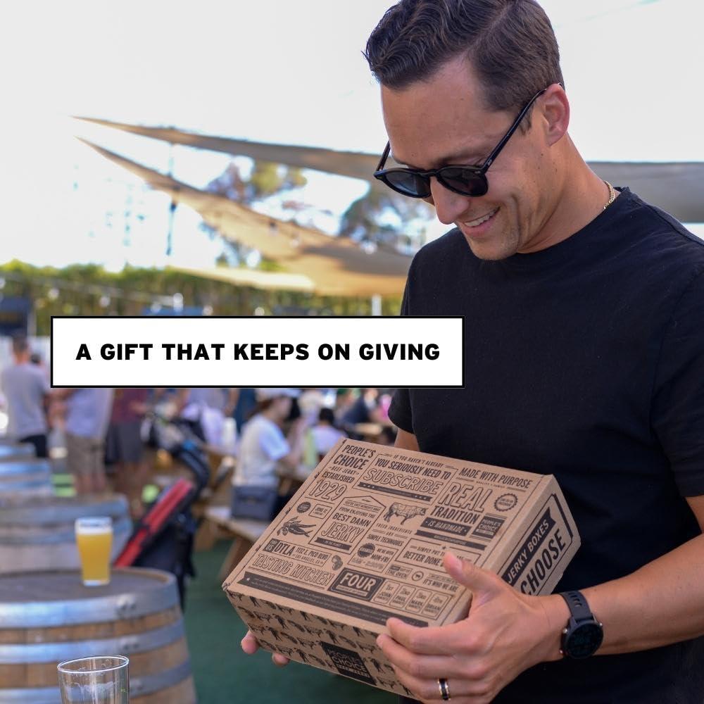 People's Choice Beef Jerky People\'s Choice Beef Jerky - Jerky Box - Simple & Savory - Dad Gift for Men - Protein Snacks Military Care Package - Christmas Presents for Men - Meat Snack Sampler Gift Basket - 4 Bags