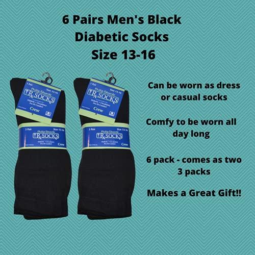 Phillip Edwards Black Diabetic Socks for Men XL Socks Mens 13-16 Non Binding Crew Socks - 6 Pairs Large Cotton Socks for Diabetes Men's Diabetic Dress Socks Extra Large