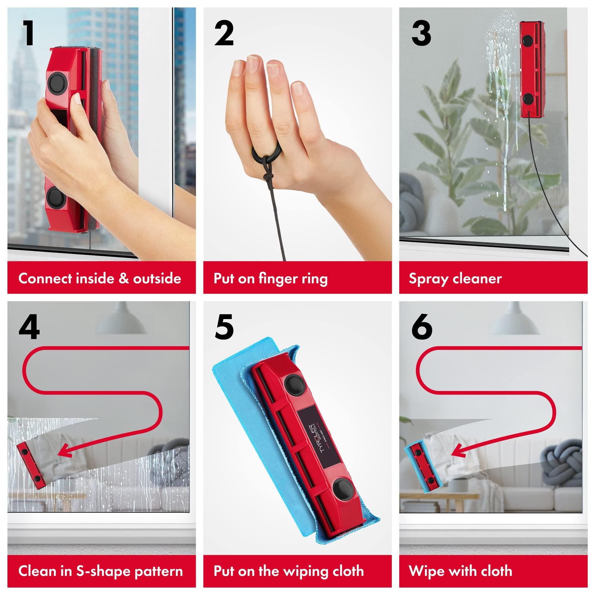 Tyroler Bright Tools Tyroler Magnetic Window Cleaner | for Single-Glazed Windows 0.1\"-0.3\" ONLY | The Glider S-1 Glass Cleaner | 3M Anti-Fall Rope | Double-Sided Cleaning