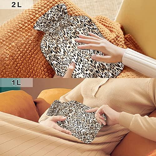 Caikeny Animal Leopard Pattern Hot Water Bottle with Cover Hot Water Bag Bottle for Pain Relief Water Bags for Menstrual Period Cramps Hot Cold Compress Hot Pack Pad 10 * 12 in