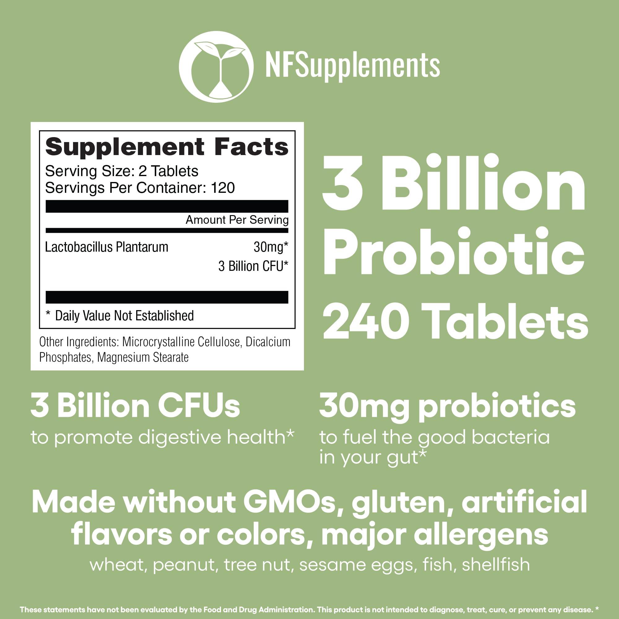 Natural Foundation Supplements Lactobacillus Plantarum Probiotic Supplement 240 Tablets 3 Billion CFU Probiotics for Men & Women Supports Intestinal Digestive & Gut Health Made in The USA (240, Lactobacillus Plantarum)