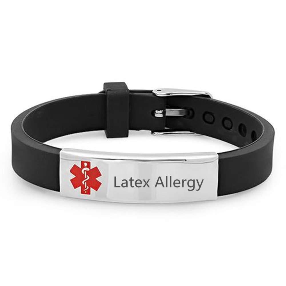 Sunling Sunling Custom Adjustable Silicon Medical Alert Food Allergy Awareness Bracelet for Women Men Kids,Free Engraving,Daily Life Emergency Saver for Son,Daughter,Parents