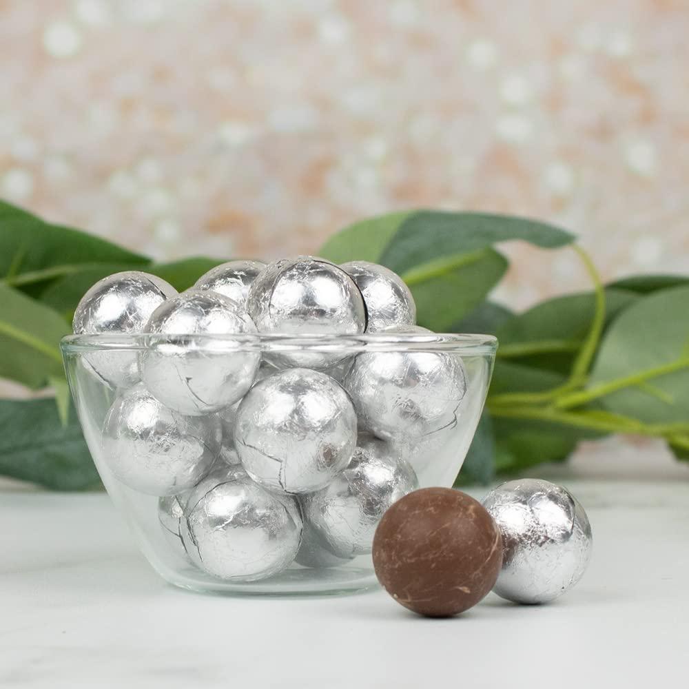 Just Candy 102 Pcs Silver Candy Milk Chocolate Balls (1.5 lbs - Appox. 102 Pcs)
