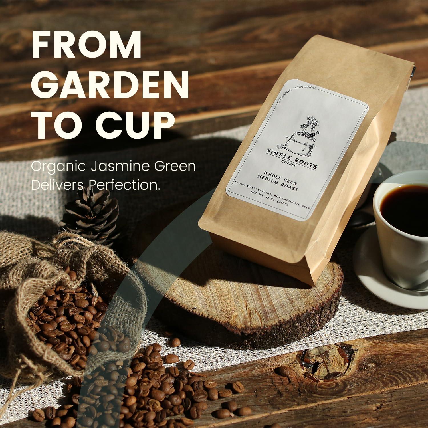 Simple Roots Coffee Organic Honduras Whole Coffee Beans - Medium Roast, High Acidity, Low Body, Sweet Caramel & Milk Chocolate Flavor (Whole Bean, 12 Oz)