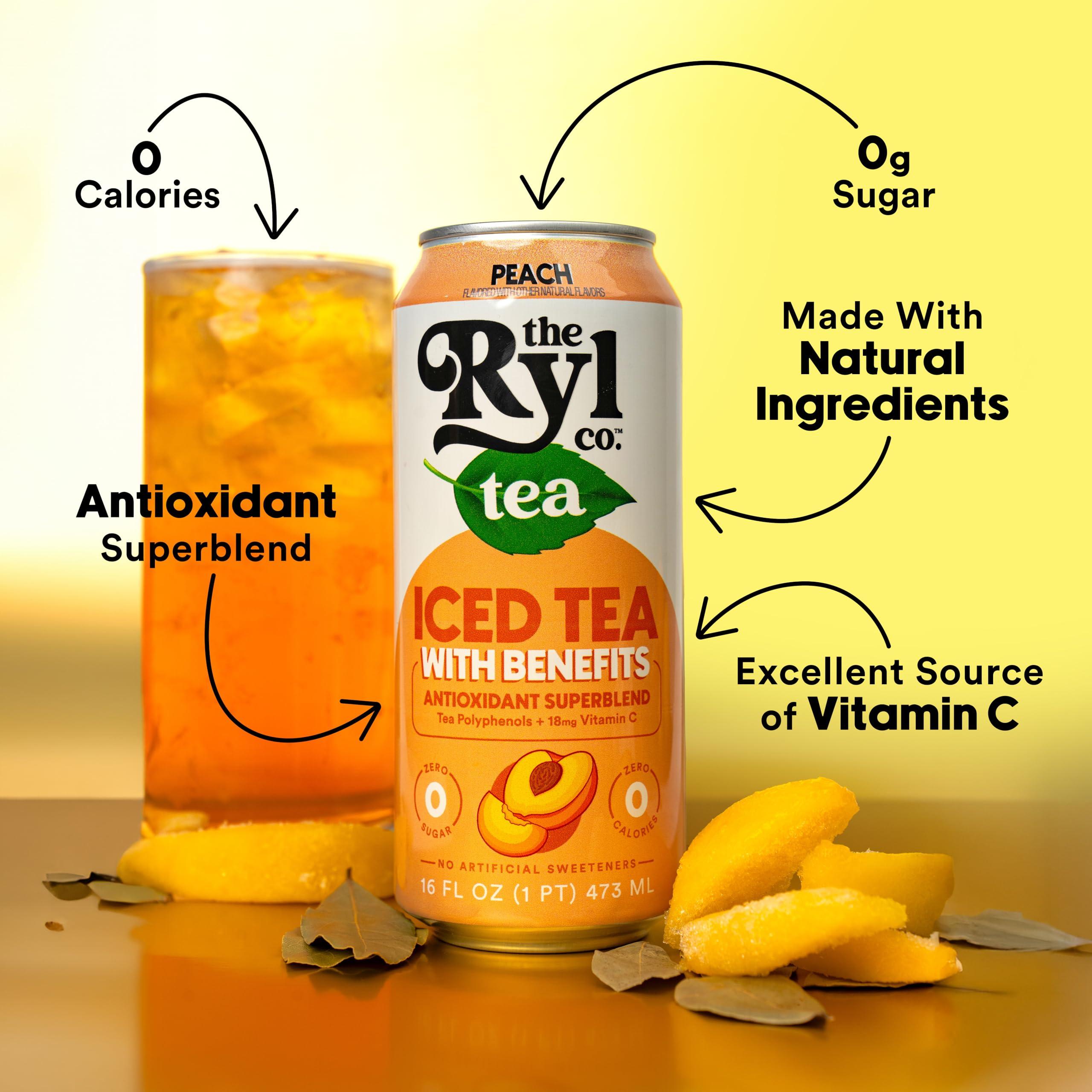The Ryl Co Ryl Iced Tea, Variety Pack, Antioxidant Superblend, Zero Sugar, Low Carb, Zero Calorie Iced Tea, 16.0 Fl Oz (12-Pack)