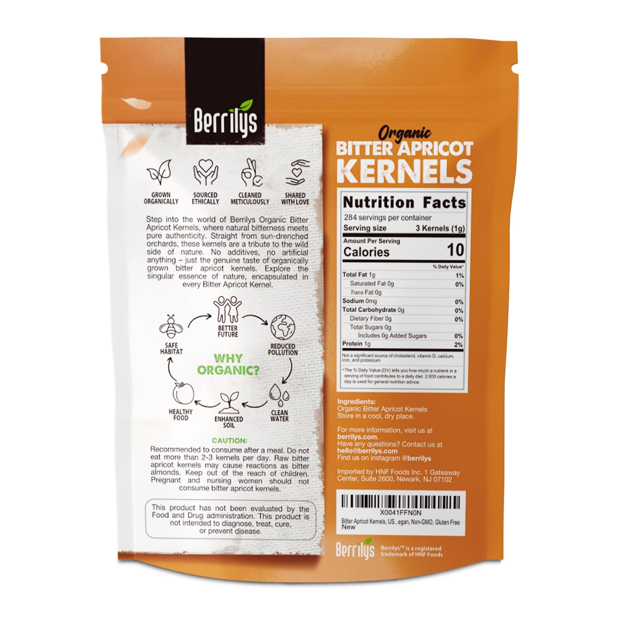 Berrilys Bitter Apricot Kernels, USDA Organic, Natural Bitter Apricot Seeds, 10 oz, Vegan, Non-GMO, Gluten Free