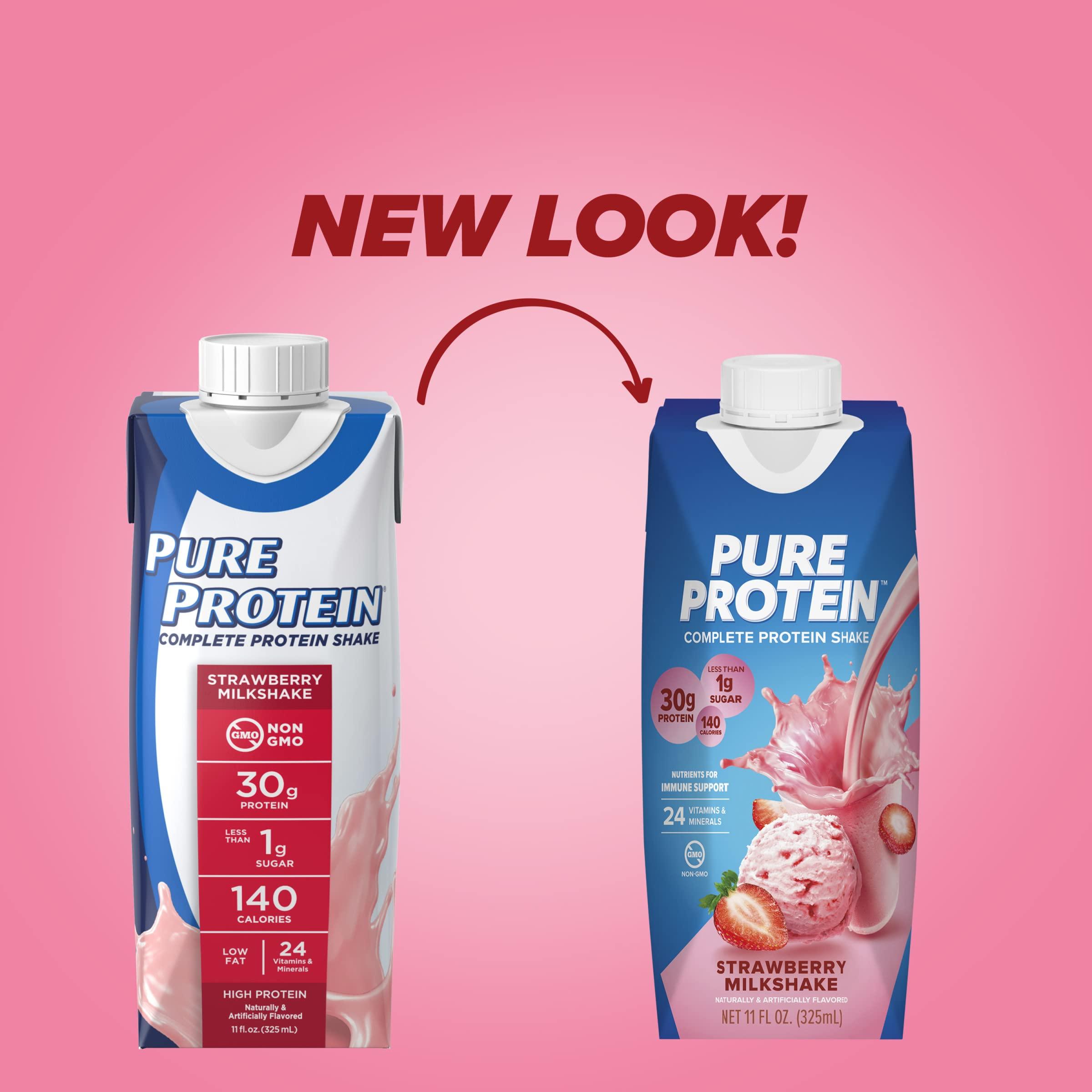 Pure Protein Pure Protein Protein Shake Bundle, 30g Protein, 11oz Bottles, 12 Packs, Strawberry & Chocolate Milkshake Flavors