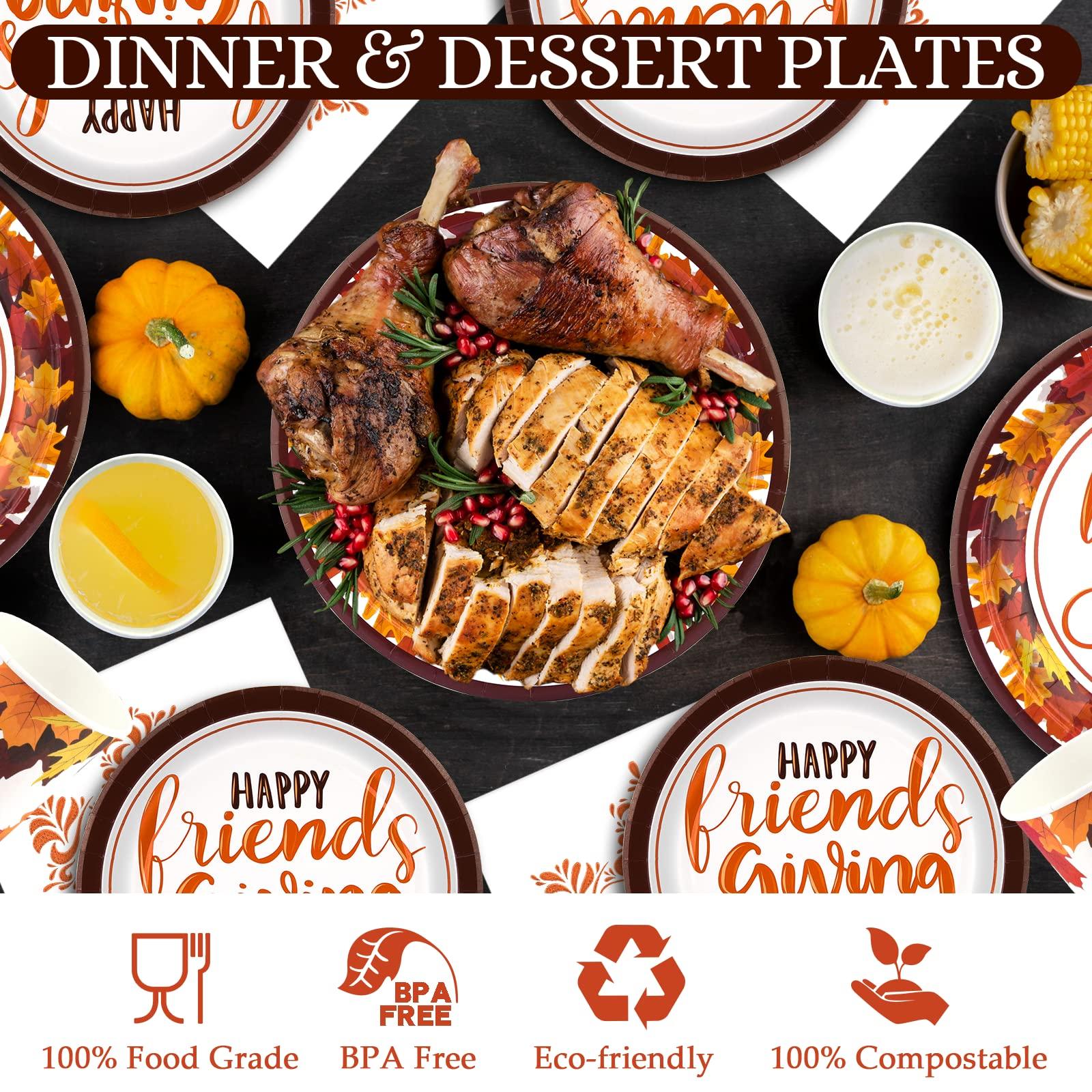 EPHYO 200 Friendsgiving Plates and Napkins Cups Serve 50, Happy Friendsgiving Decorations Party Supplies Thanksgiving Fall Leaves Autumn Disposable Paper Plates Luncheon Napkins Beverage Cups Dinnerware