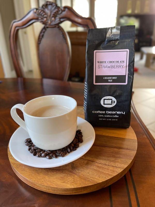 Coffee Beanery White Chocolate Strawberry Coffee by Coffee Beanery | 12oz Flavored Coffee Ground Medium Roast Coffee| 100% Specialty Arabica Coffee Ground | Gourmet Coffee | Flavored Ground Coffee Medium Roast
