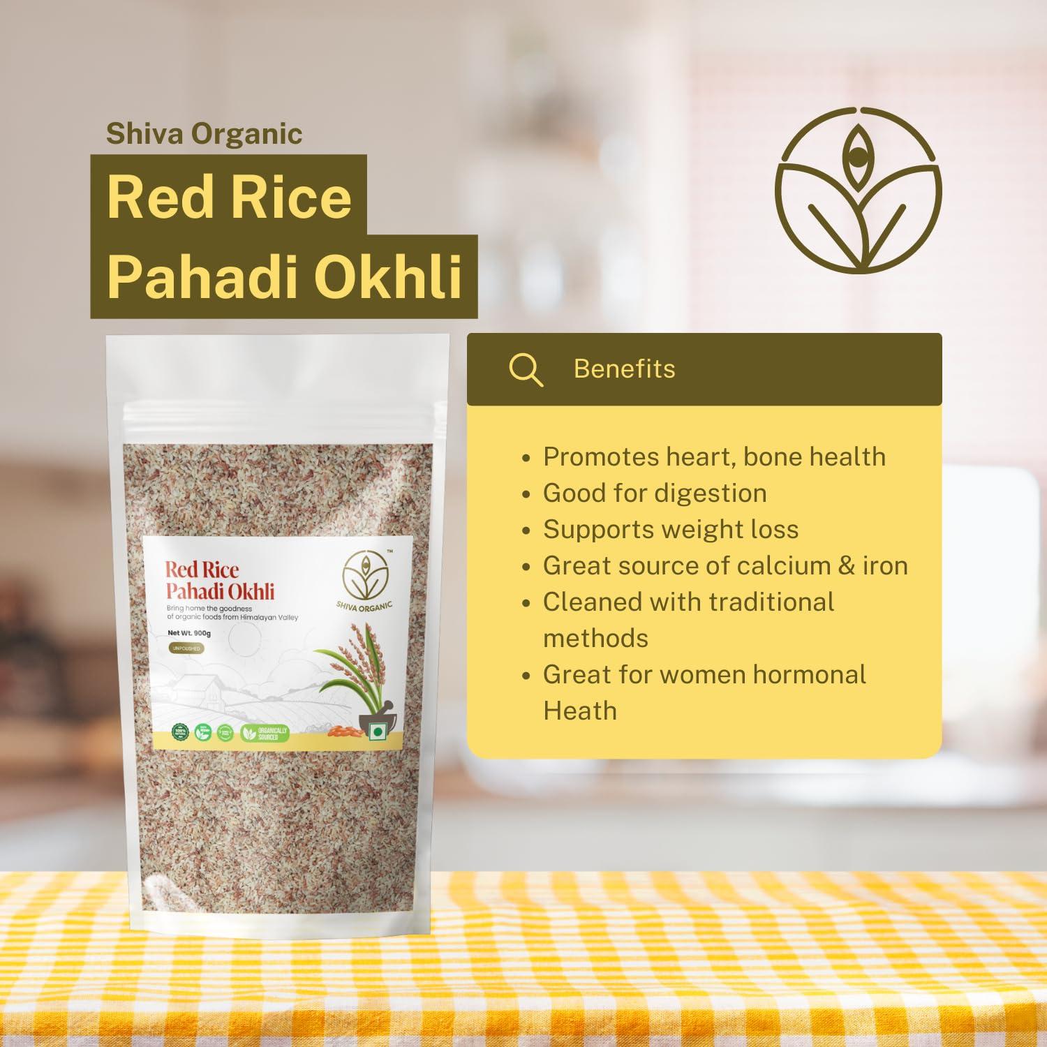Shiva Organic Shiva Organic Himalayan Red Rice - 31.75 Ounce (900g) | Unpolished | High Protein, Fiber & Iron | Gluten-Free | Perfect Rice Alternative - Sourced from Uttarakhand