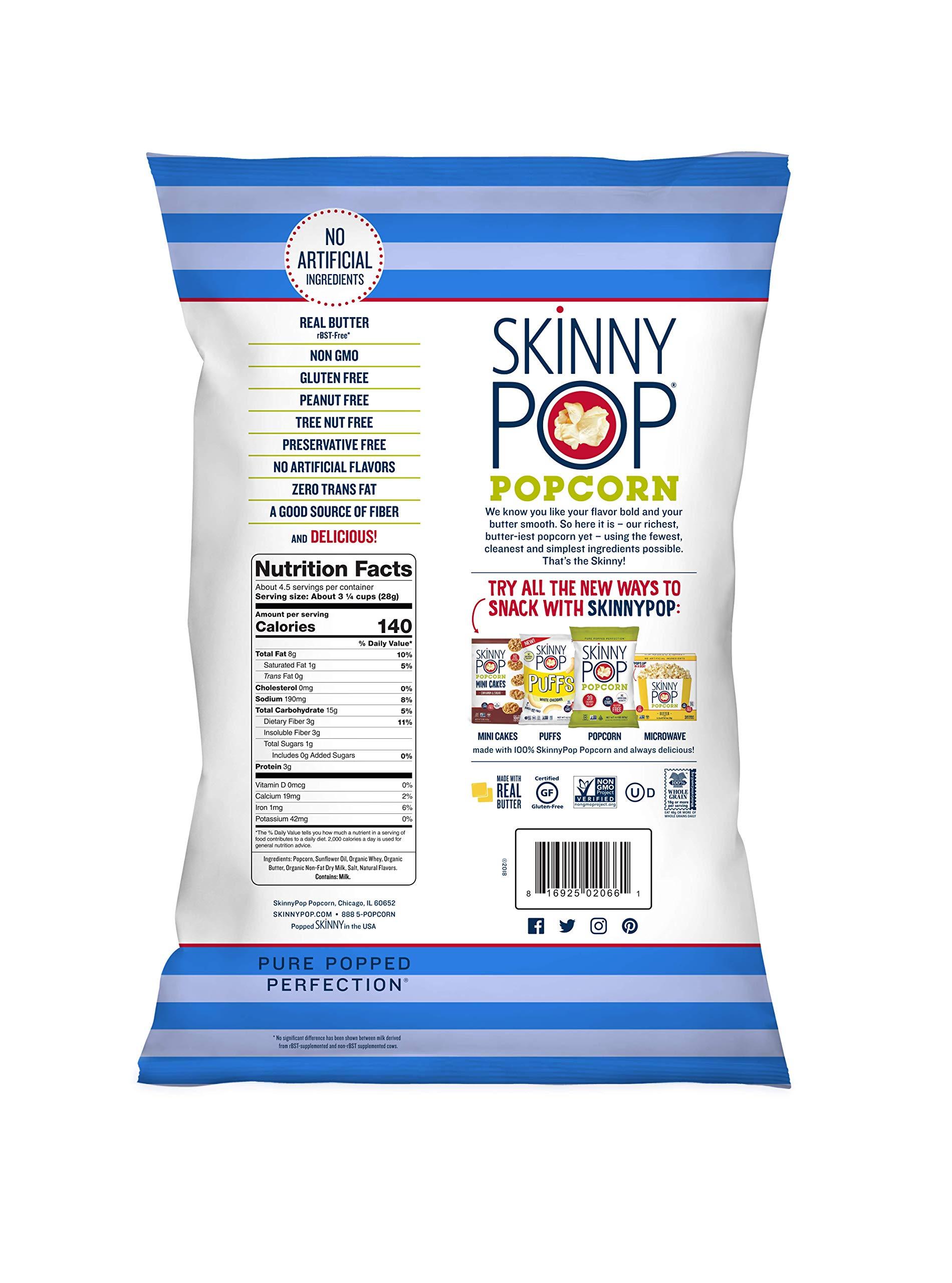 SkinnyPop SkinnyPop Butter Popcorn, Gluten Free, Non-GMO, Healthy Popcorn Snacks, Skinny Pop, 4.4oz Grocery Size Bag