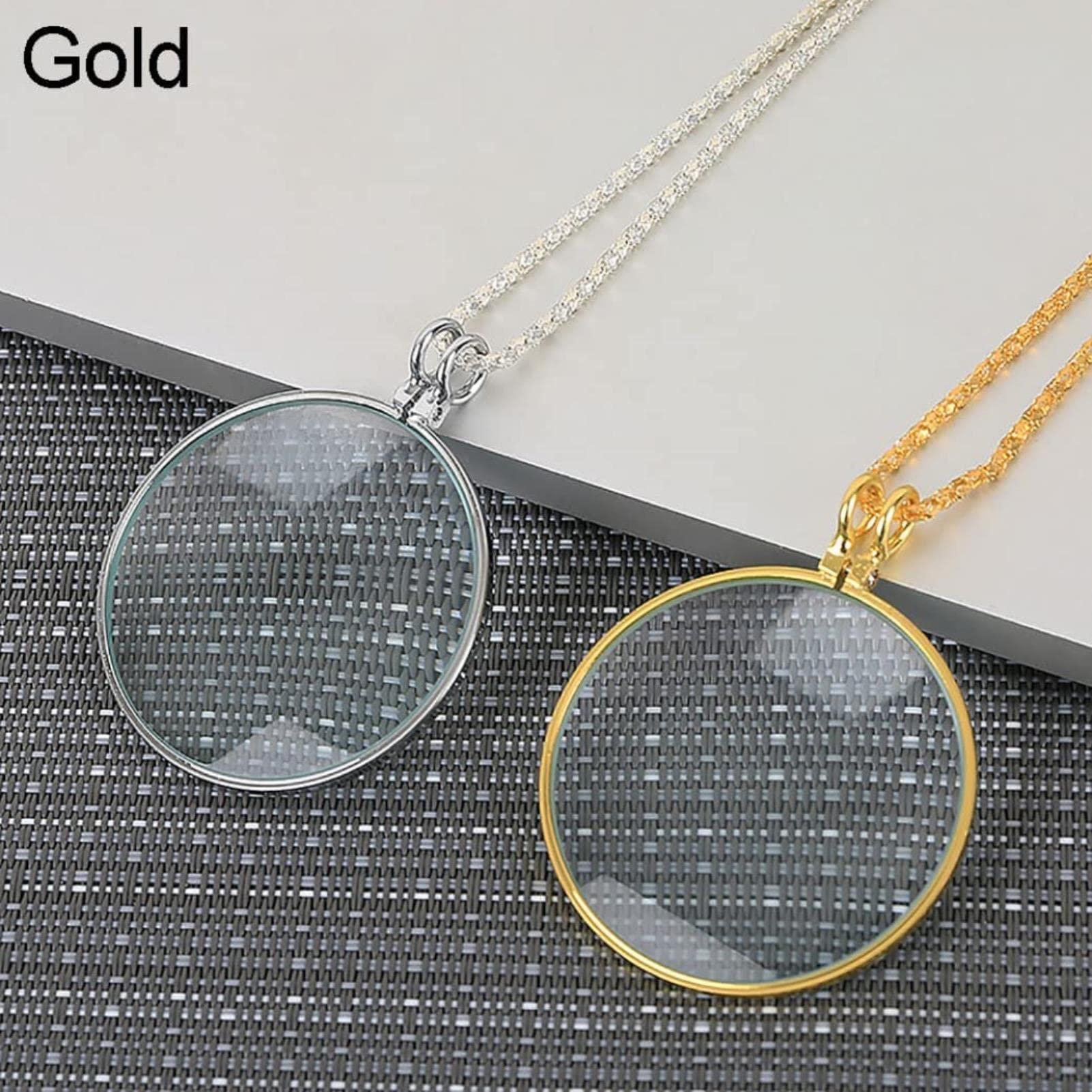 JDXQBLD JDXQBLD Magnifying Glass Necklace Pendant 5X Necklace Magnifier Chain Monocle Reading NewspaperMagazine Map for s Silver,A-Golden