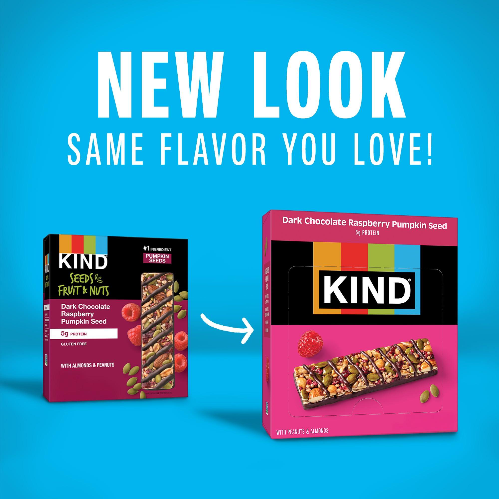 KIND KIND Seeds Fruit & Nuts Snack Bar, Dark Chocolate Raspberry Pumpkin Seed | 5g Protein, High Fiber, Gluten Free Bars, 1.4 OZ, 12 Count
