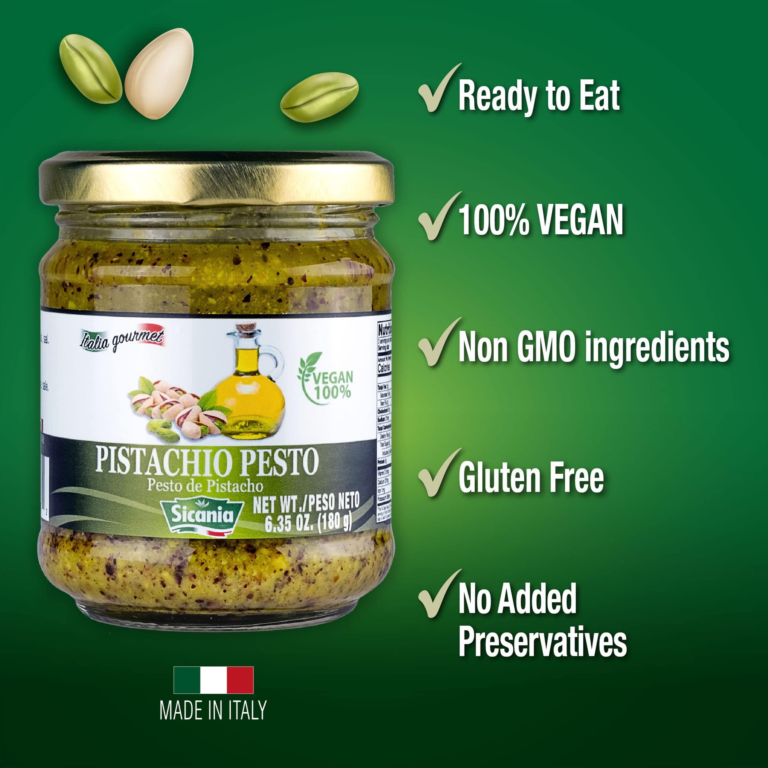 SICANIA SICANIA Pistachio Pesto Sauce, Savor the Taste of Sicily with Our Healthy, Palm Oil-Free Recipe - Ready-to-Eat, 6.35 oz (180Gr)