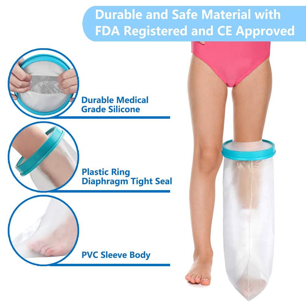 Clheatky Kids Leg Cast Cover Waterproof Leg Cast Cover for Shower Bath Watertight Plastic Protection Keep Bandage Dry, Reusable Foot Cast Protector for Leg, Knee, Foot, Ankle Wound17.5inch)