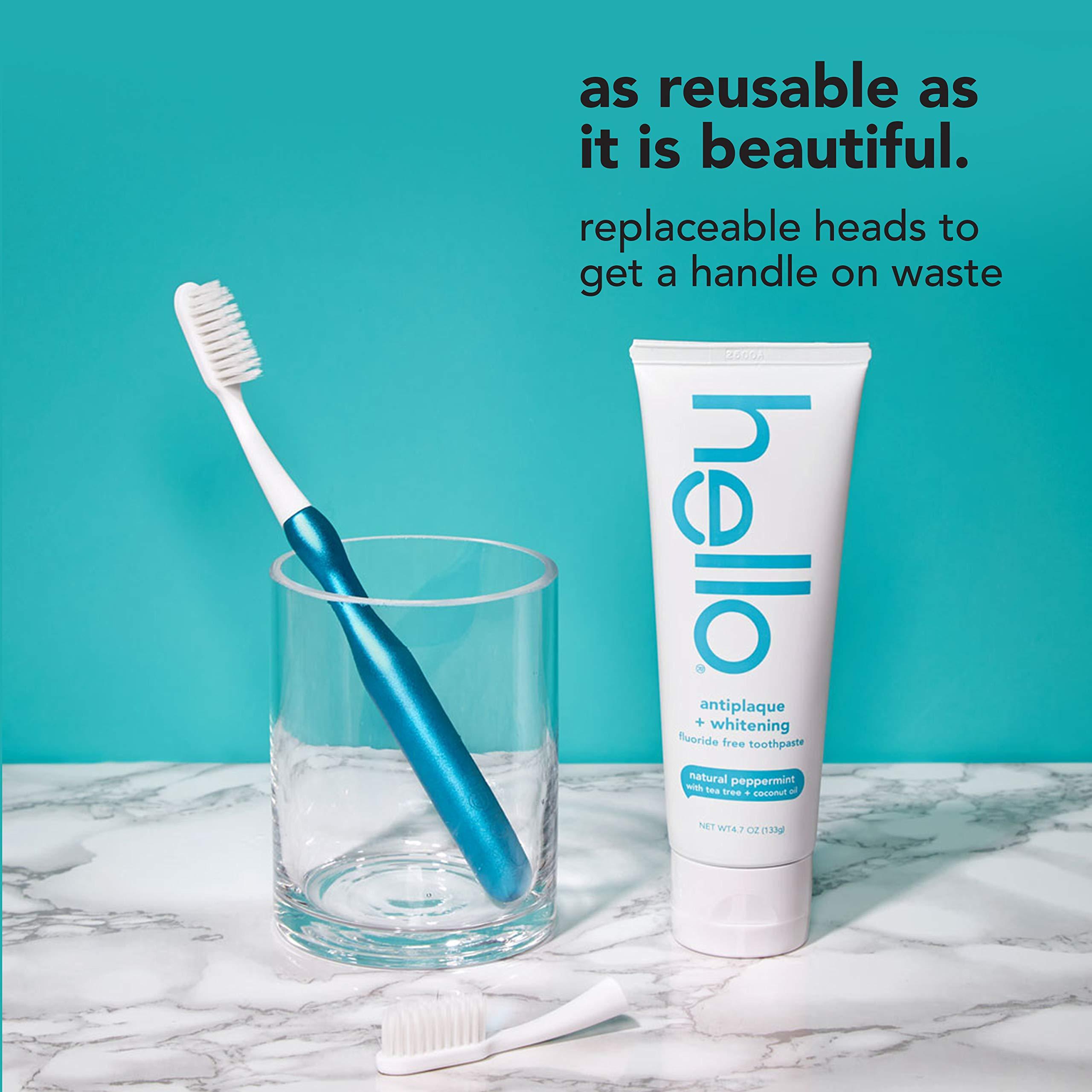 hello hello Manual Adult Blue Toothbrush Replacement Head Refills, Soft Tapered Bristles, BPA Free, 2 count, 4 Toothbrush Refill Heads