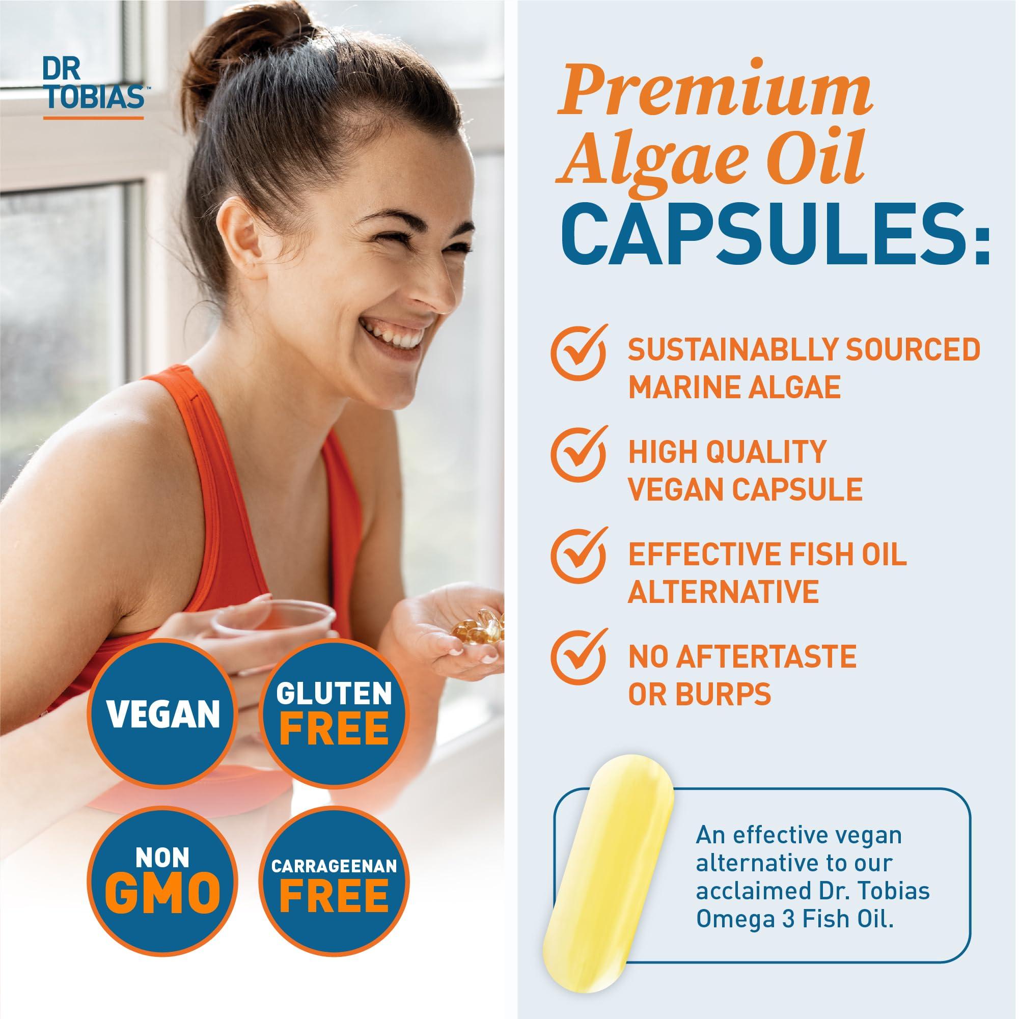 Dr. Tobias Dr. Tobias Vegan Omega 3 Supplement - 1400mg Algae Oil, 420mg DHA, and 210mg EPA per Serving - Non-GMO, Gluten-Free, Carrageenan-Free - 60 Capsules, 30 Servings
