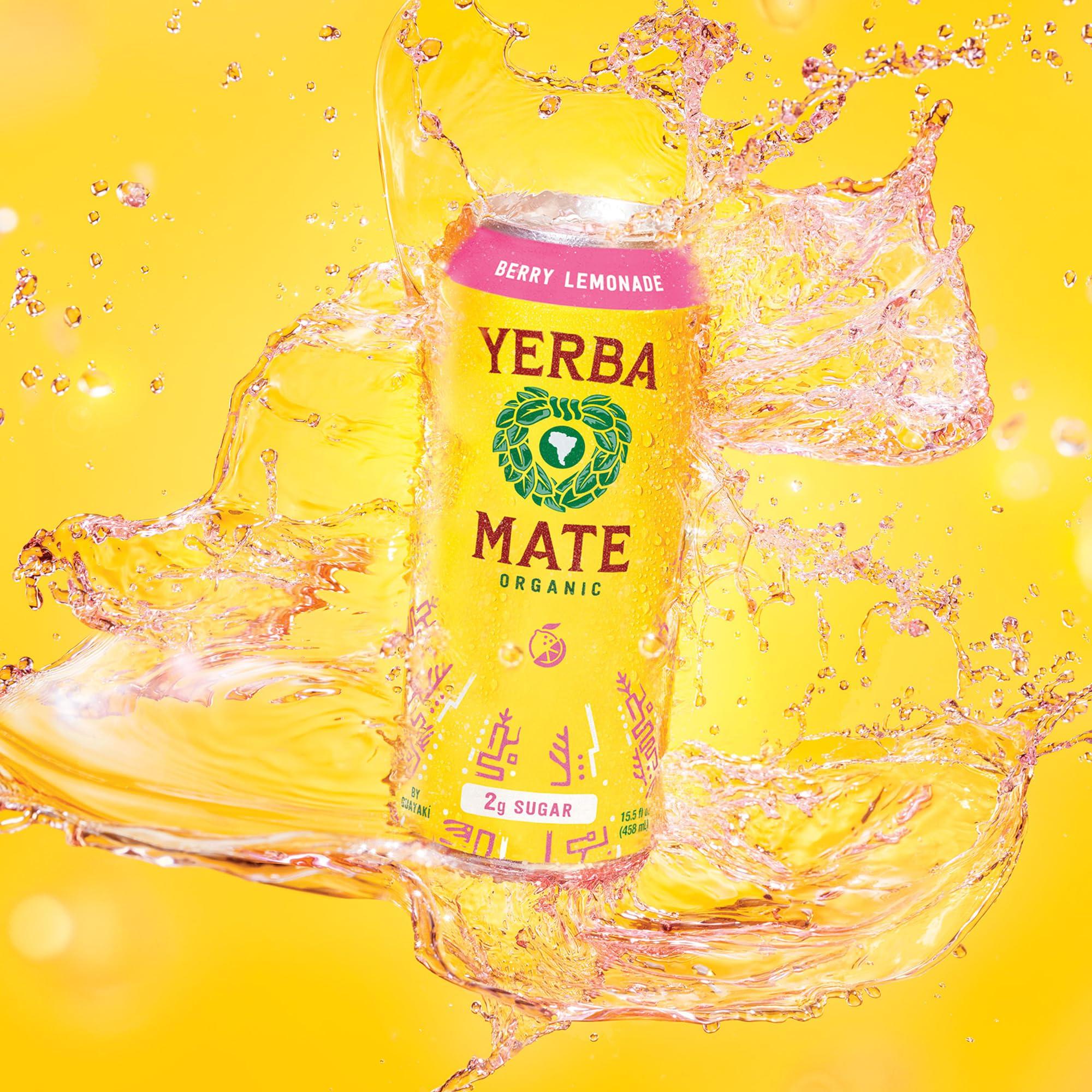 Guayaki Yerba Madre Organic Yerba Mate, Energy Drink Alternative, Berry Lemonade, Low Sugar, 150mg Natural Caffeine, Better for You Energy & Focus, No Jitters or Crash, 15.5 Oz (Pack of 12) (Packaging May Vary)