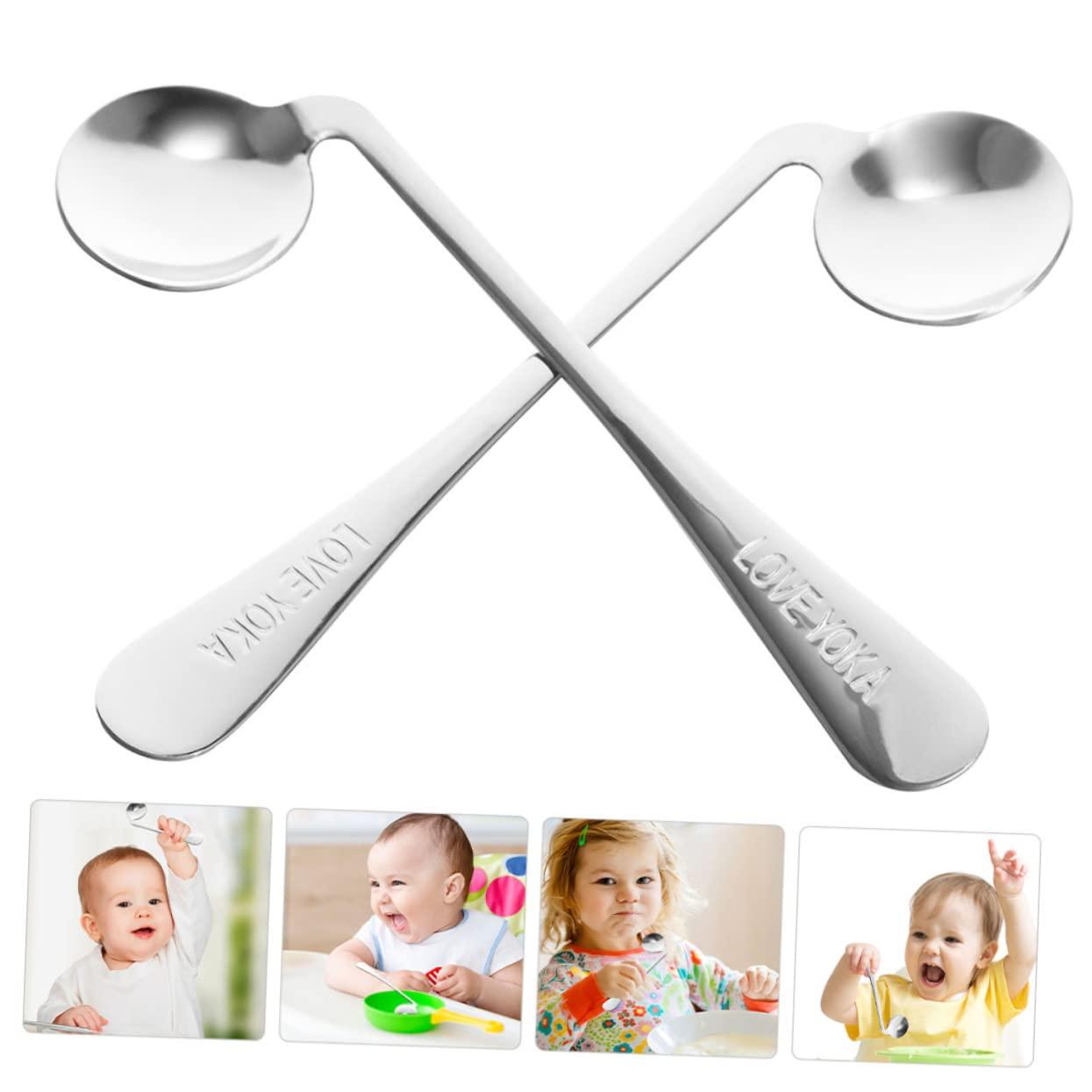Anneome 2pcs Elderly Eating Spoon Angled Eating Spoons Swivel Spoon Adaptive Silverware Compact Elderly Utensils Right Handed Spoon to Rotate Household Products Stainless Steel Bendable