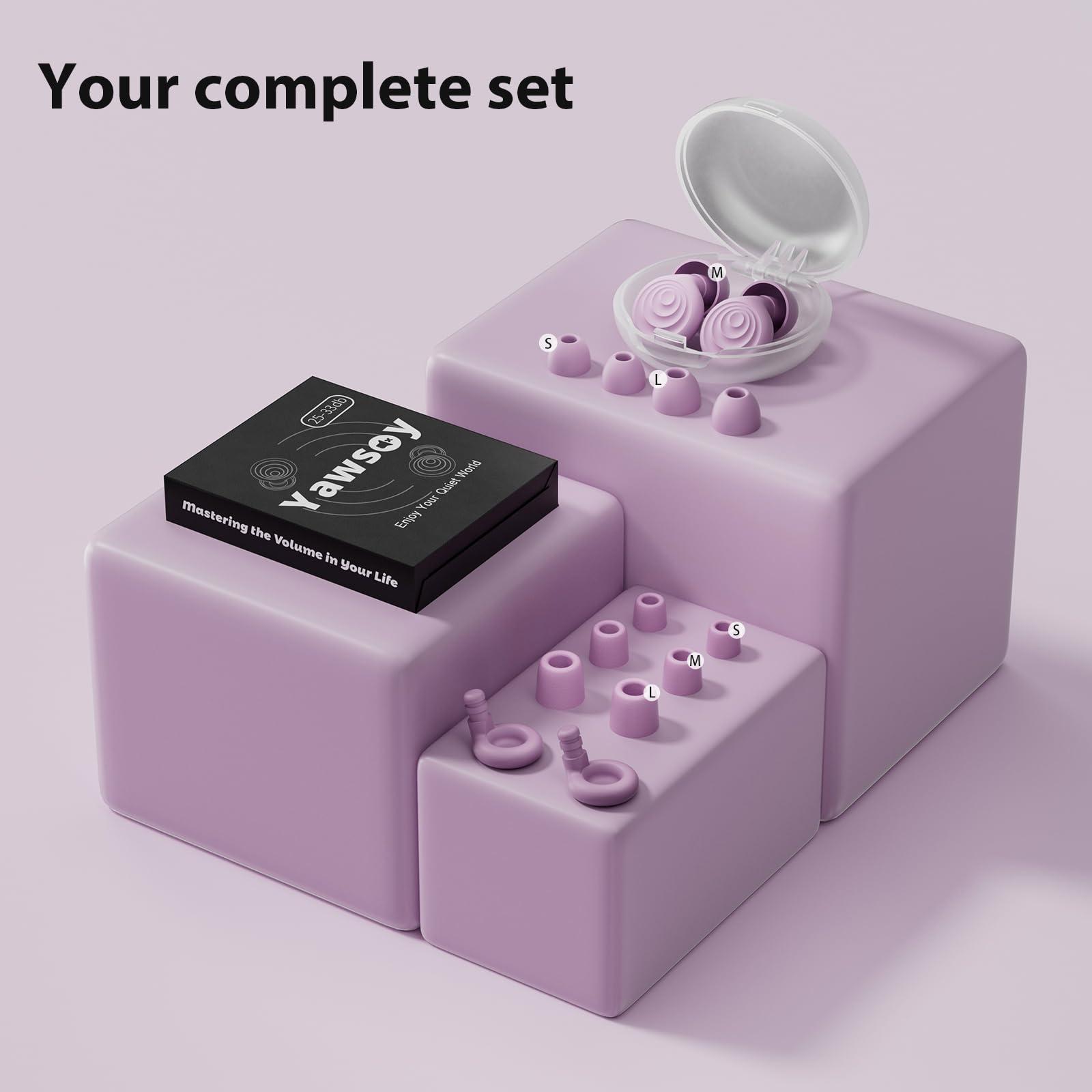 Yawsoy Yawsoy Ear Plugs for Sleeping Noise Cancelling, Reusable Soft Noise Reduction Earplugs for Sleep, Focus, Work, Motorcycle, Concert with 6 Silicone Ear Tips and 6 Foam Ear Tips - 25-35dB Purple