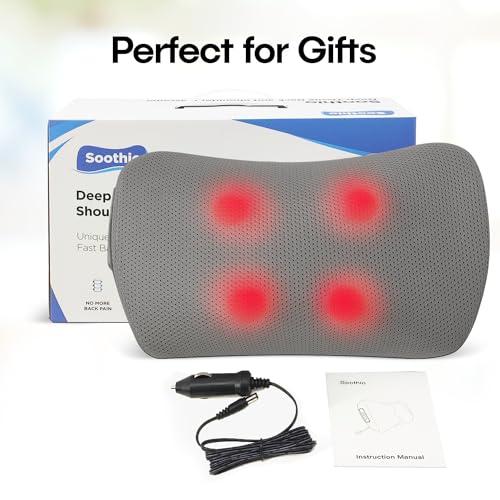 Soothio Back Massager for Pain Relief Deep Tissue, with Heat, New Shiatsu 4D Motion, Strong Motor for Tough Backs, Car Charger, Very Effective for Lower Back Pain Relief, Neck, Shoulder
