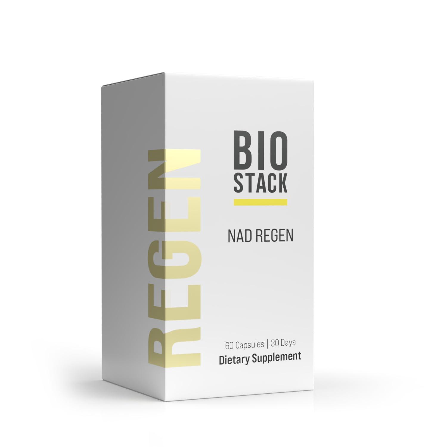 BIOSTACK BIOSTACK NAD Regen, NAD+ Supplement for Anti-Aging, Natural Energy, Cell Regeneration & Brain, Boosts Nicotinamide Riboside, Vegan Friendly NAD Supplement with Resveratrol (60 Capsules)
