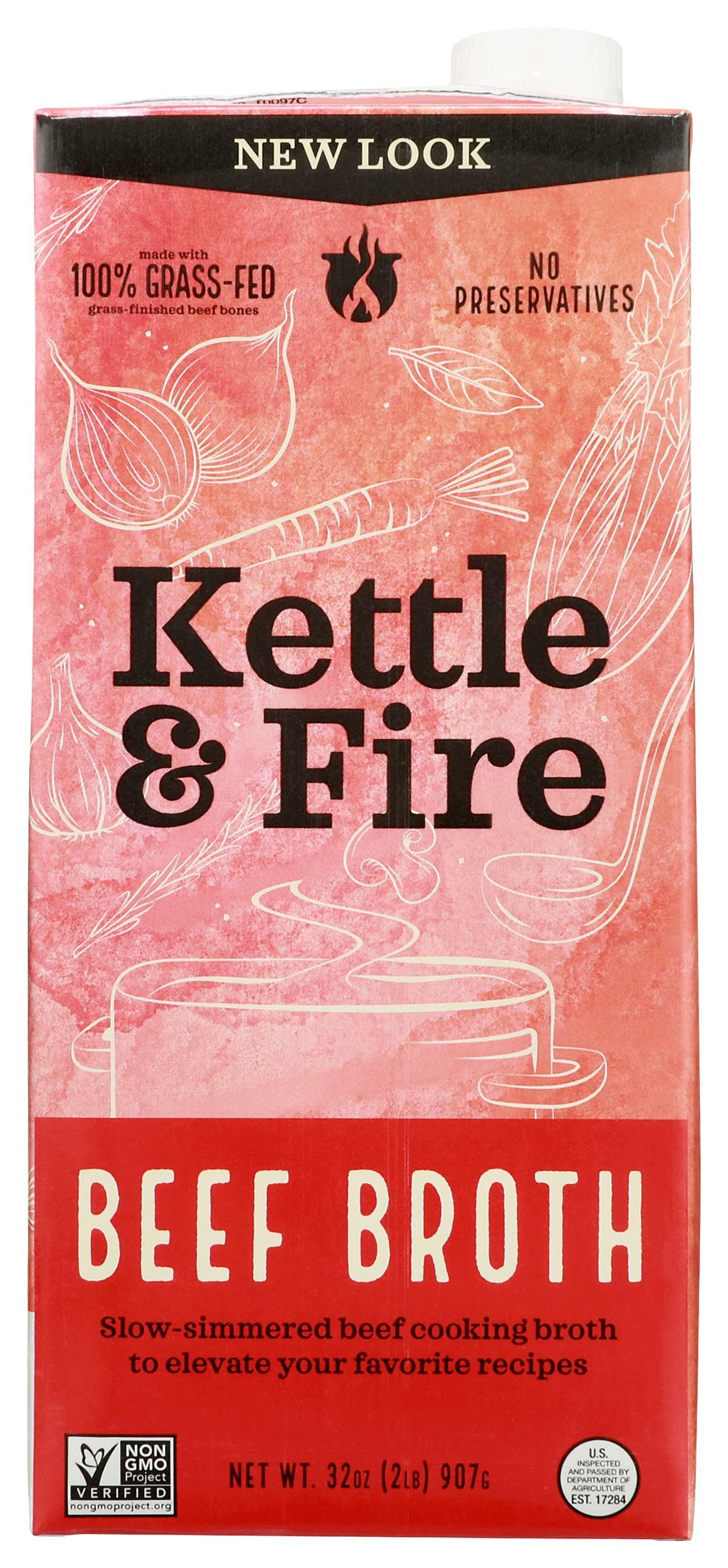 Kettle & Fire Kettle & Fire Beef Cooking Broth, Grass-Fed, Keto & Paleo Friendly, Gluten Free & Non-GMO, 32 Oz (Pack of 6)