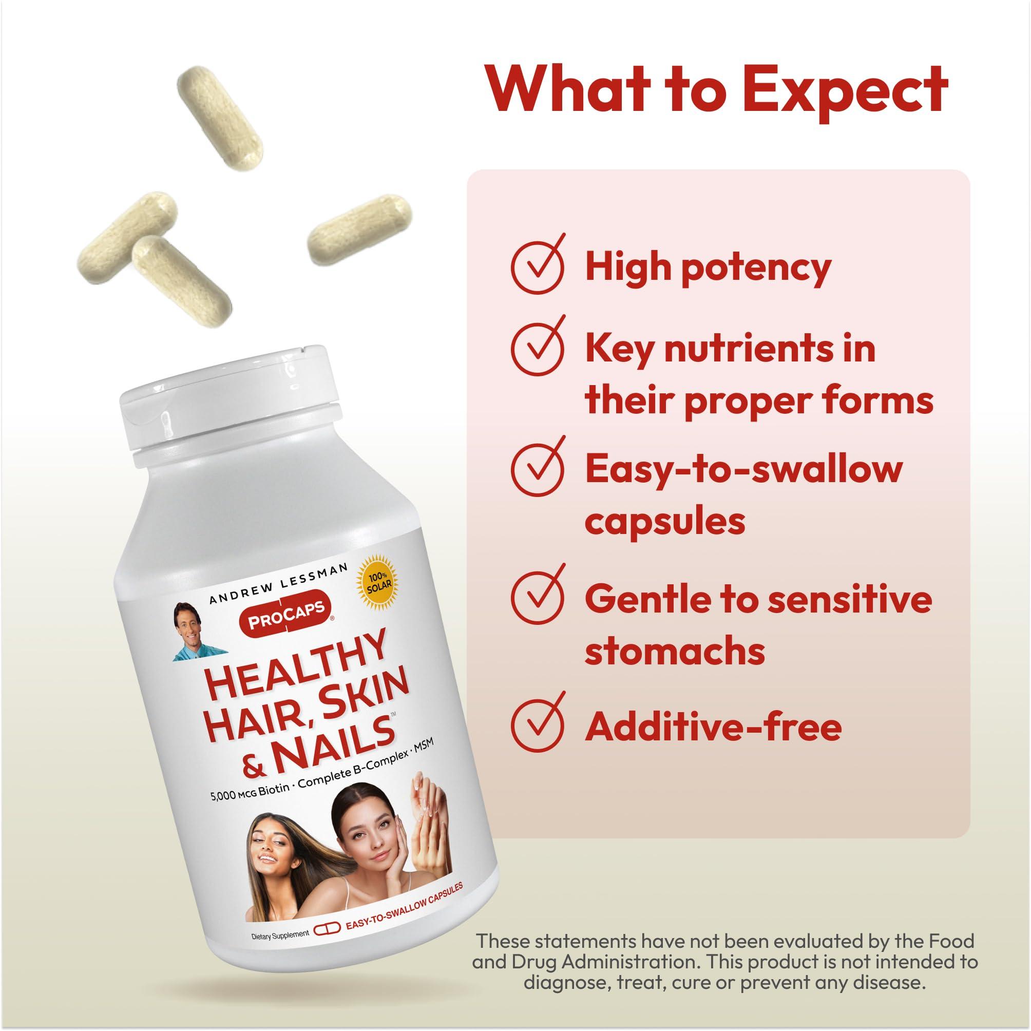 ANDREW LESSMAN ANDREW LESSMAN Healthy Hair, Skin & Nails 360 Capsules 5000 mcg High Bioactivity Biotin, B-Complex - Promotes Beautiful Hair, Skin, Strong Nails - No Additives Hair Growth Vitamins Biotin Supplement