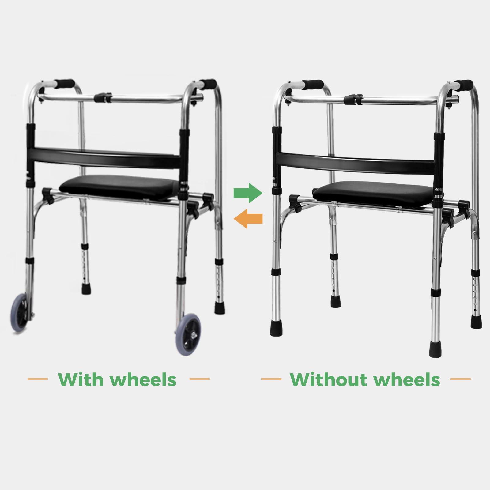 GRLEAYIE GRLEAYIE Folding Walkers for Seniors,Front Wheel Walker with Seat, Lightweight Walkers for Elderly Adult,Adjustable Height Medical Walker, Portable Compact Bariatric Walker Supports Up to 400 Pounds