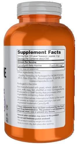 NOW NOW Sports Nutrition, Beta-Alanine Pure Powder 2,000 mg, Muscular Endurance*, 500 Grams