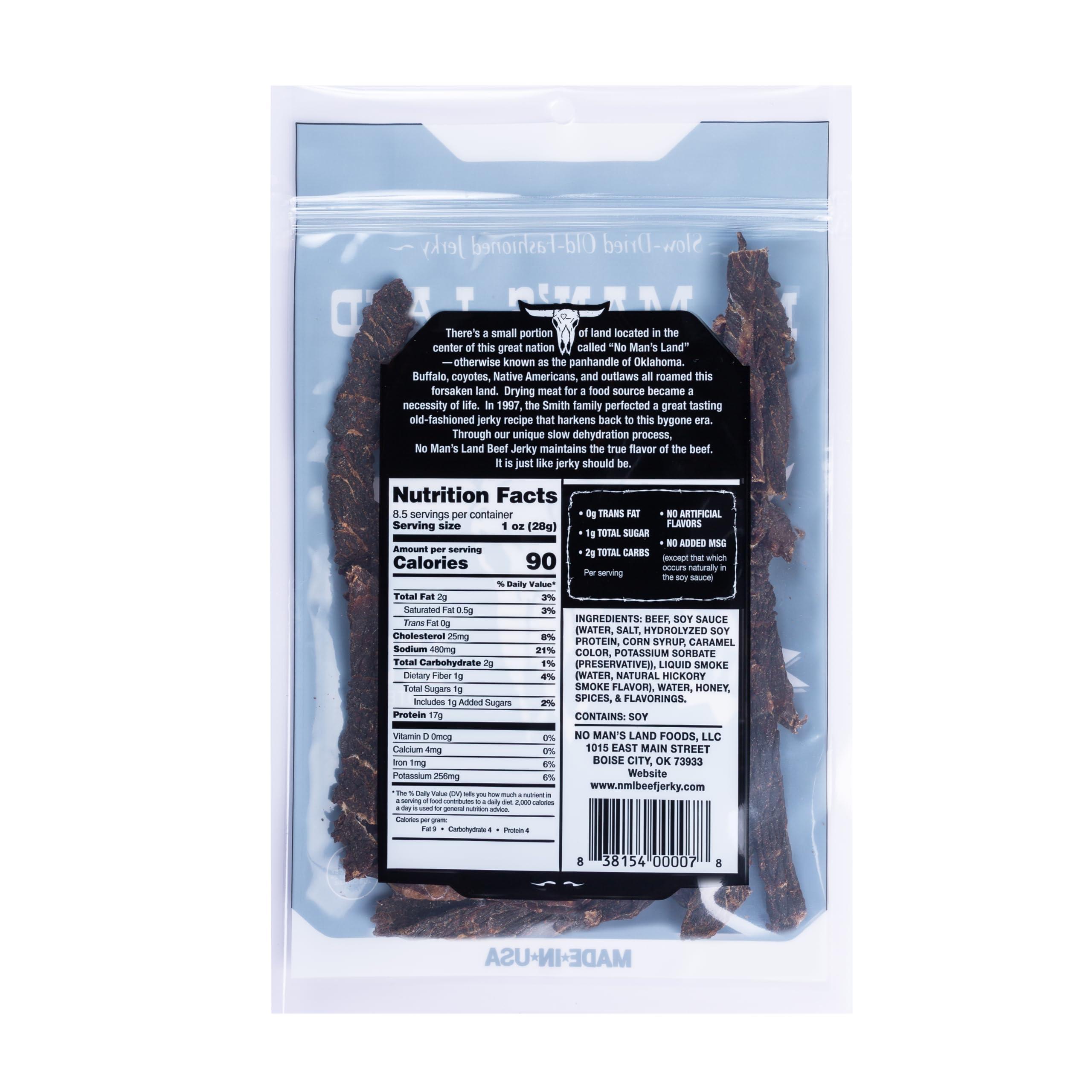 NO MANS LAND BEEF JERKY No Man’s Land MILD Beef Jerky High Protein Free Low Calorie Low Carb Beef Snack 8.5oz Bag…
