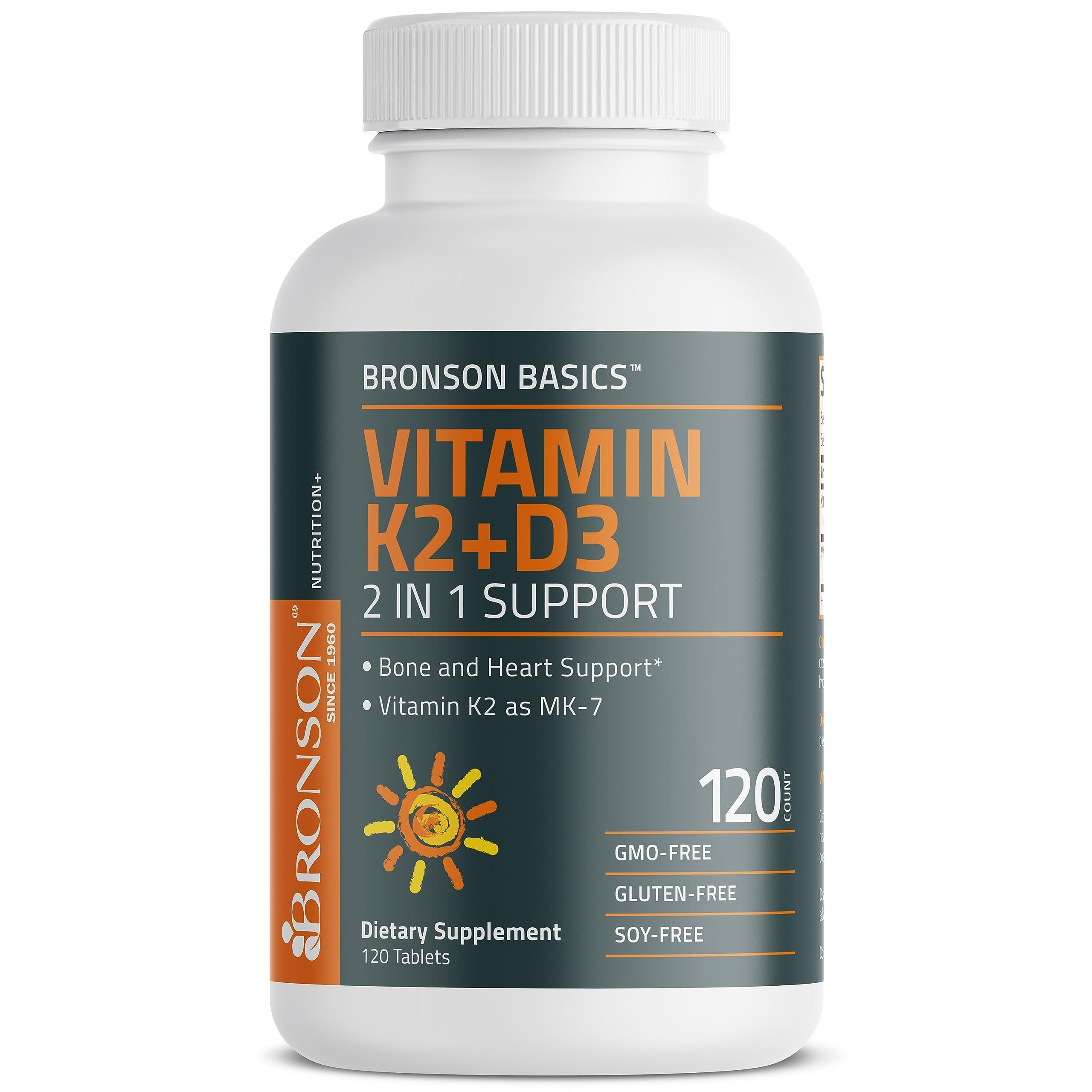 Bronson Bronson Basics Vitamin K2 D3 (MK7) Supplement Non-GMO Formula 5000IU (125 mcg) Vitamin D3 & 90 mcg Vitamin K2 MK-7 Easy to Swallow Vitamin D & K Complex, 120 Tablets