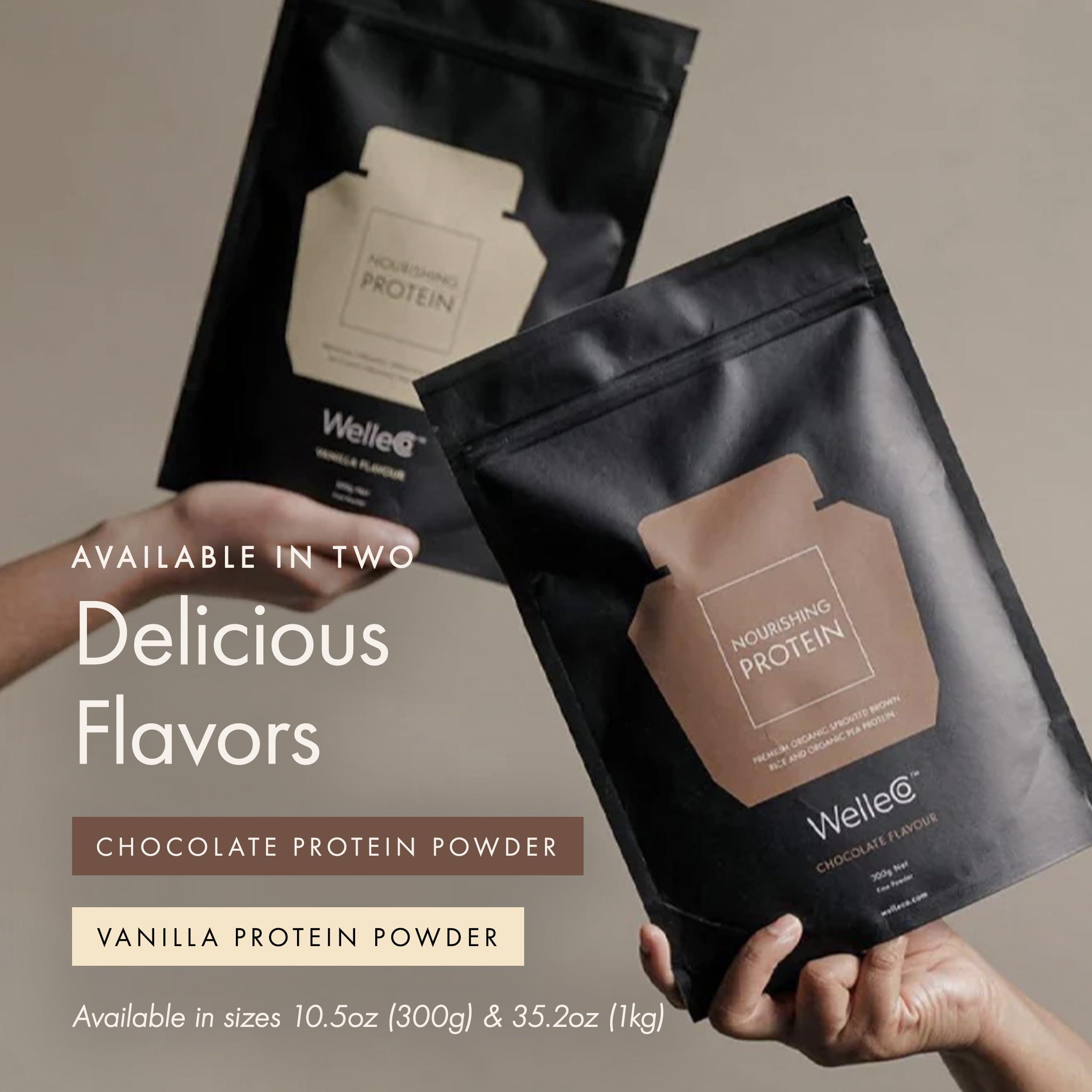 WelleCo WelleCo, Nourishing Protein, Premium Organic Sprouted Brown Rice & Pea Protein, Chocolate Flavour, 300g (10.5oz) Pouch