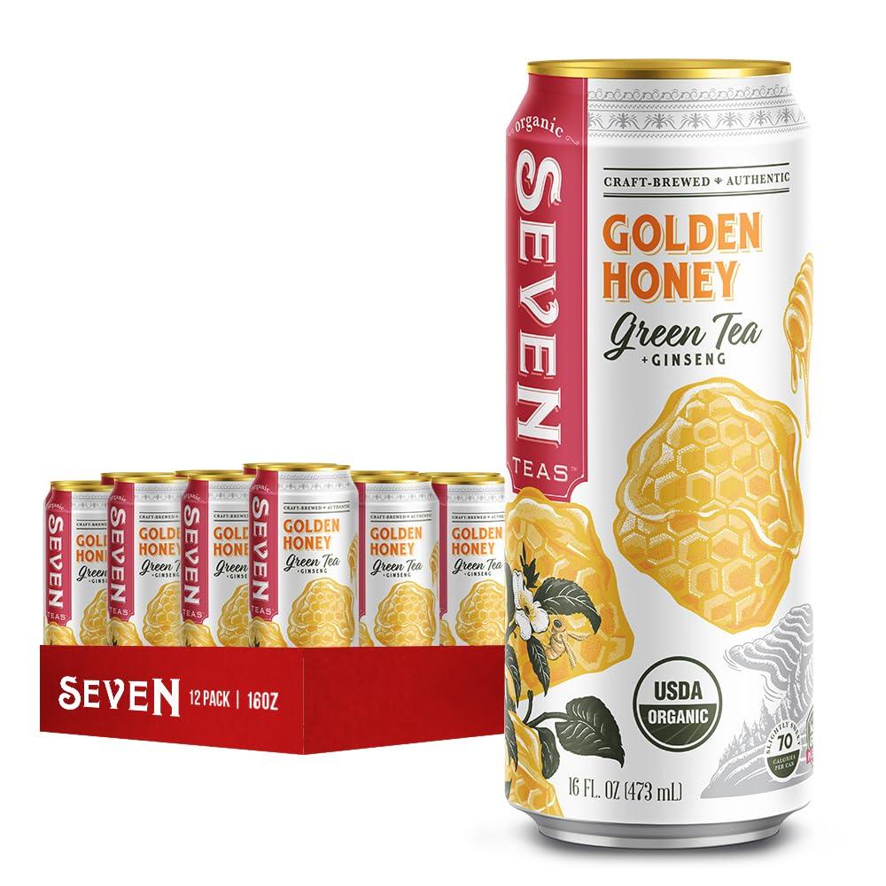 SevenTeas SevenTeas Golden Honey Green Tea, 16 OZ (Pack of 12 Cans), Lightly Sweetened Organic Iced Tea