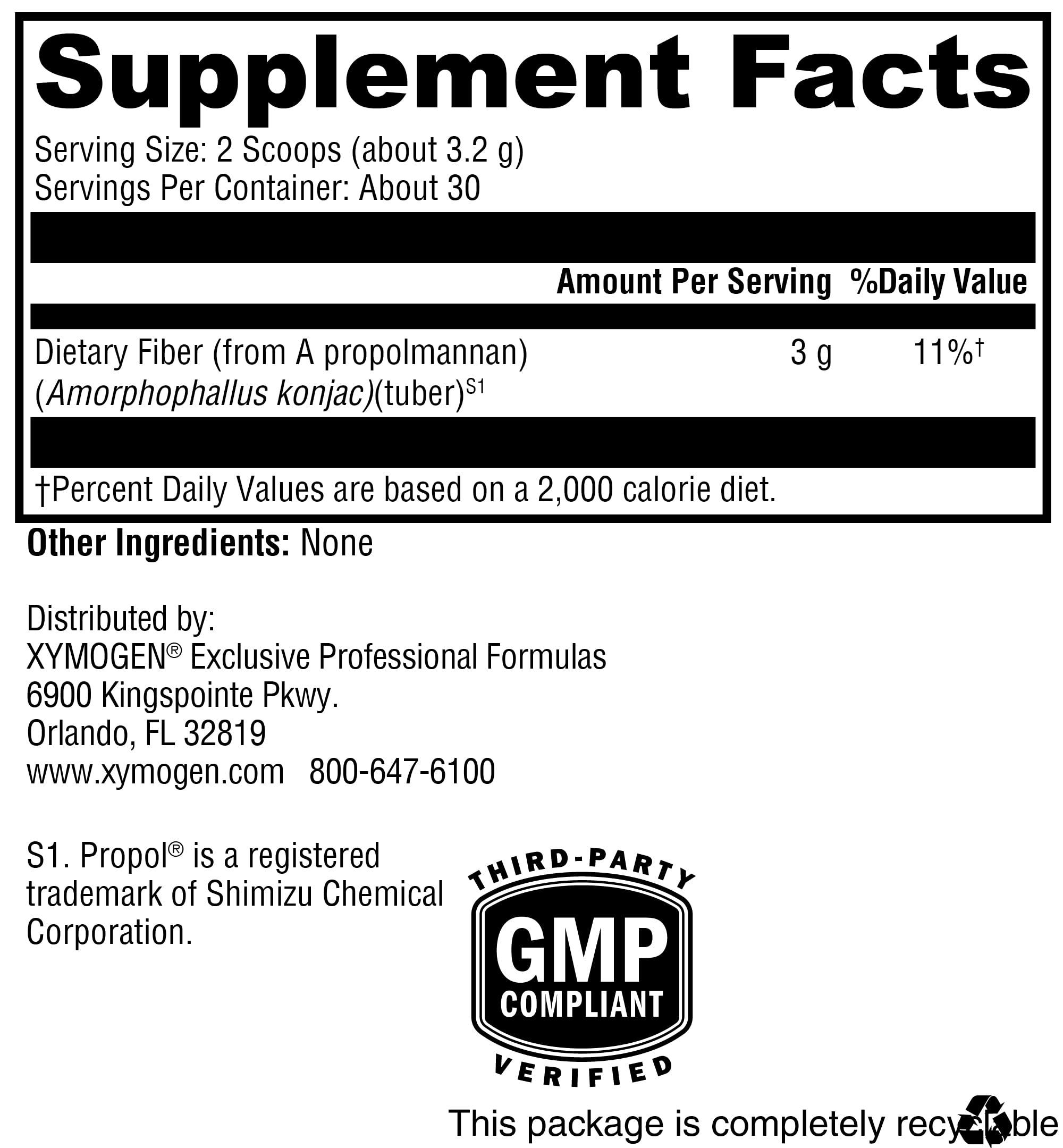 XYMOGEN XYMOGEN OptiFiber Lean - 100% Natural and Soluble Propolmannan Fiber Powder - Supports Satiety, Cholesterol Metabolism, and Healthy Bowel Movements (3.39 oz)