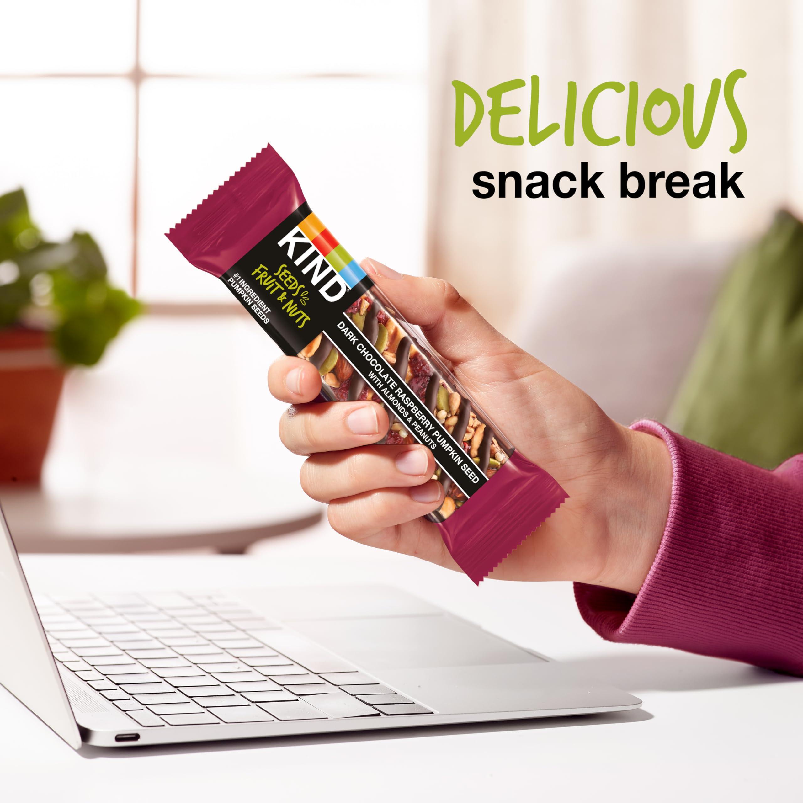 KIND KIND Seeds Fruit & Nuts Snack Bar, Dark Chocolate Raspberry Pumpkin Seed | 5g Protein, High Fiber, Gluten Free Bars, 1.4 OZ, 12 Count