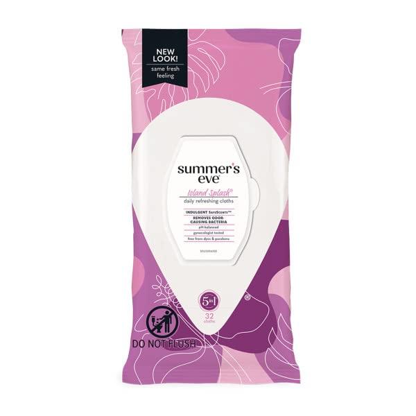 Summer\'s Eve Summers Eve Island Splash Refreshing Daily Feminine Wipes, Removes Odor, pH balanced 32 Count (Pack of 6)