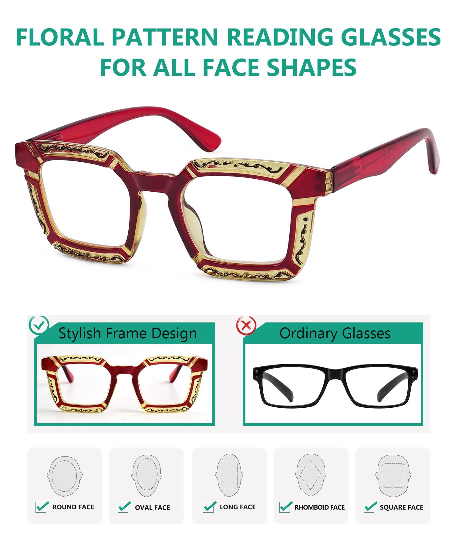 Eyekepper Eyekepper 4 Pack Reading Glasses for Women Floral Pattern Design Readers +2.75