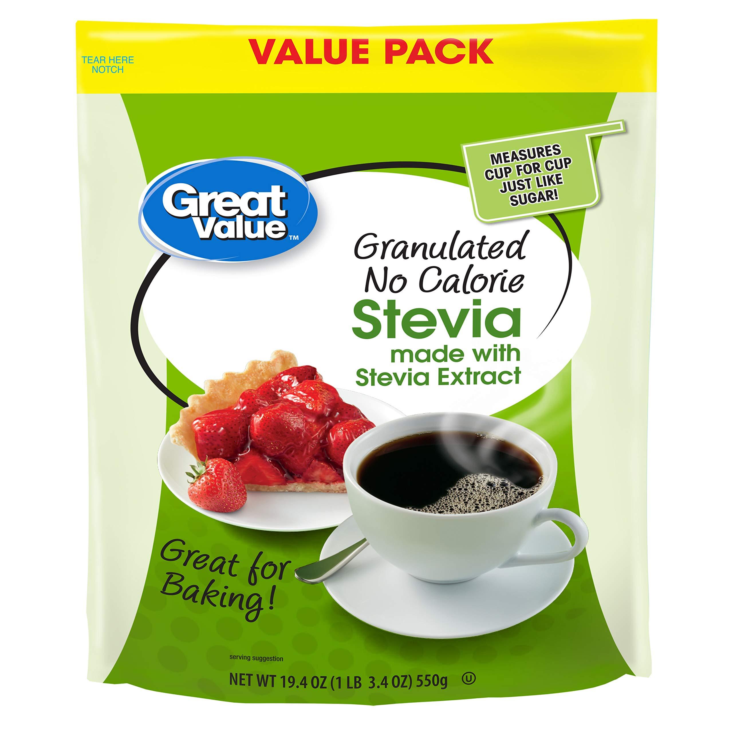 Great Value Great Value Granulated No Calorie Stevia Sweetener, 19.4oz Resealable Pouch (Pack of 2)